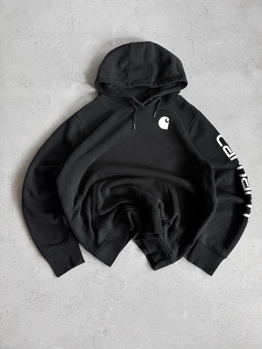 (FIT L) CARHARTT LOGO BLACK HOODIE