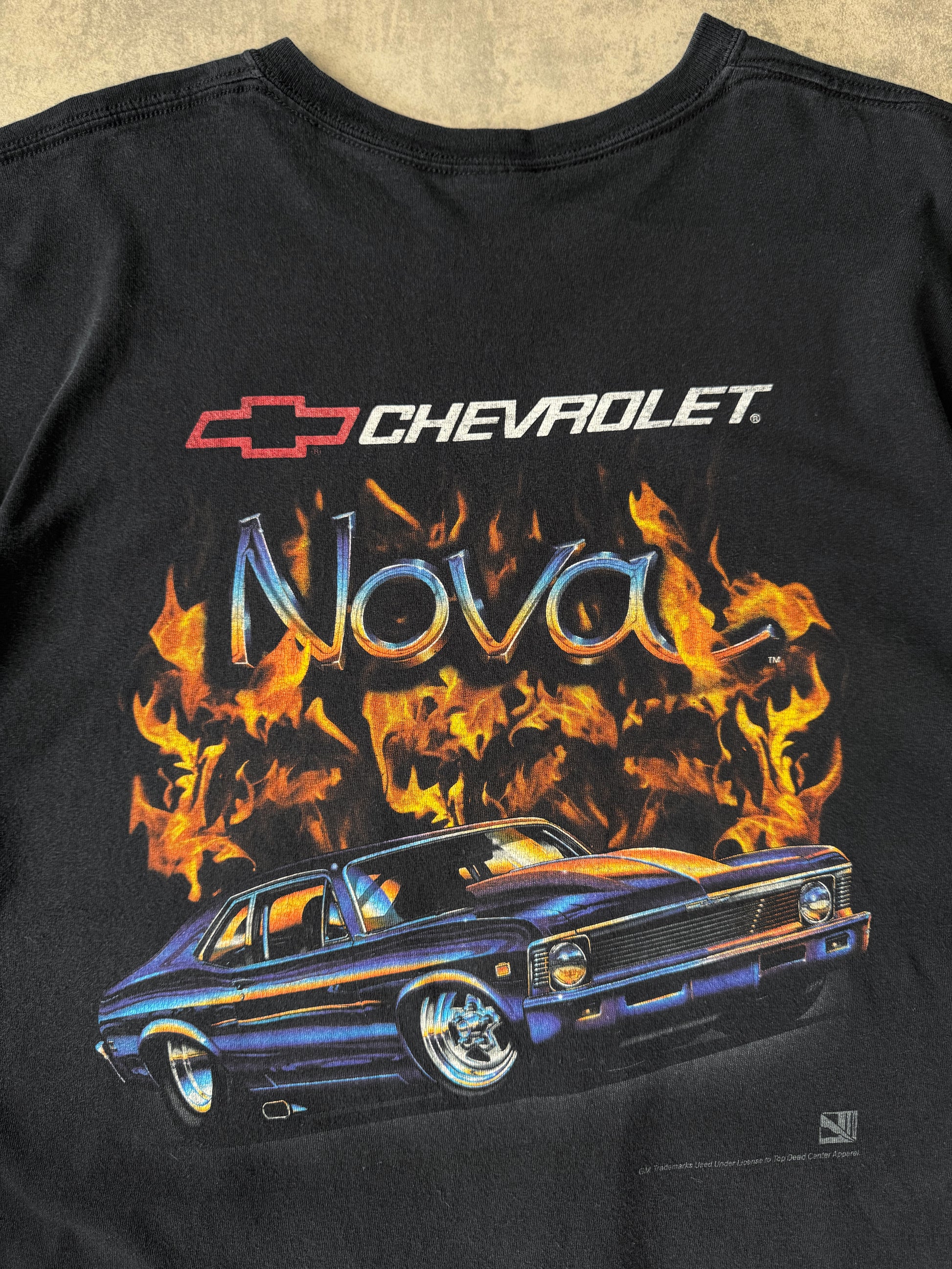 (L/XL) VINTAGE CHEVY CHEVROLET NOVA FLAMES CAR TEE
