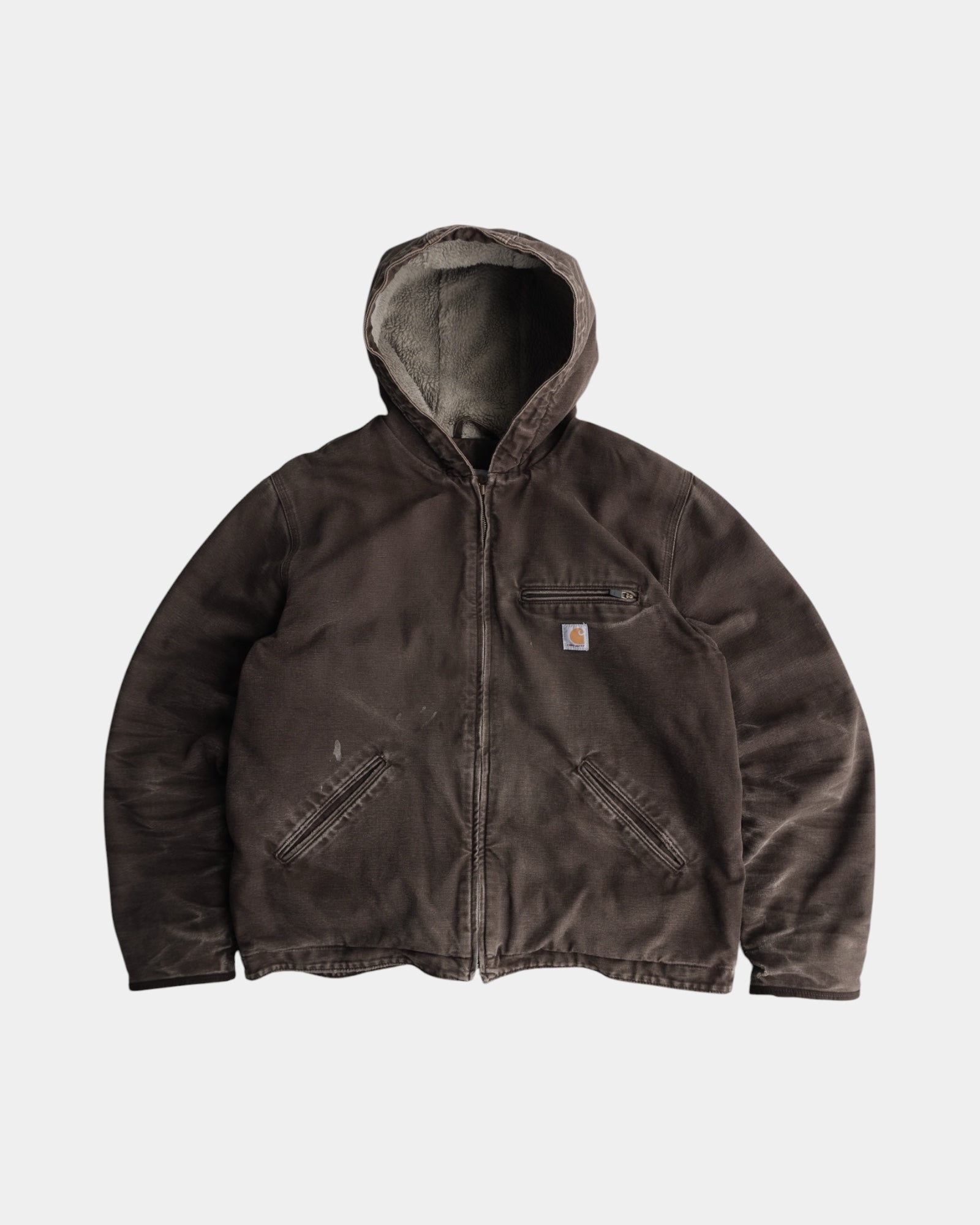 (XL) VINTAGE CARHARTT J141 ACTIVE MOCCA WASHED DUCK CANVAS SHERPA LINED JACKET