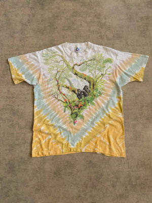 (XL) 90’S VINTAGE LIQUID BLUE JUNGLE TIE DYE GORILLA TEE