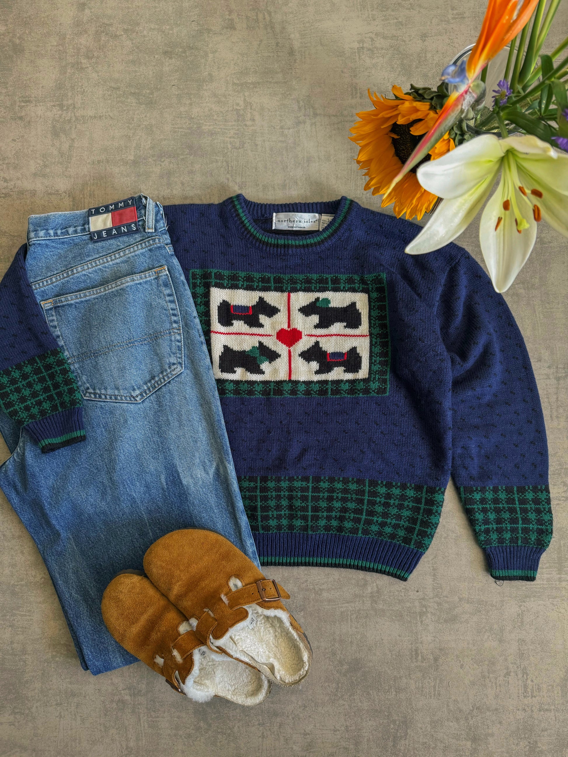 (FIT S) VINTAGE NORTHEN ISLES SCOTTIE DOG SWEATER