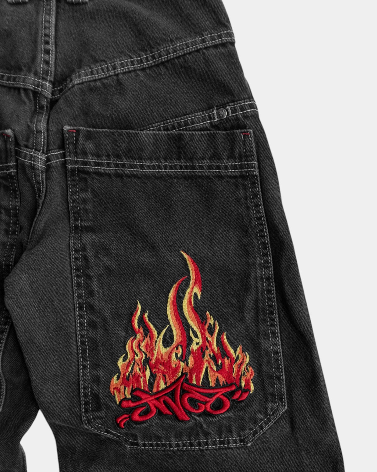 VINTAGE JNCO FLAME EMBROIDERED FADED PANTS