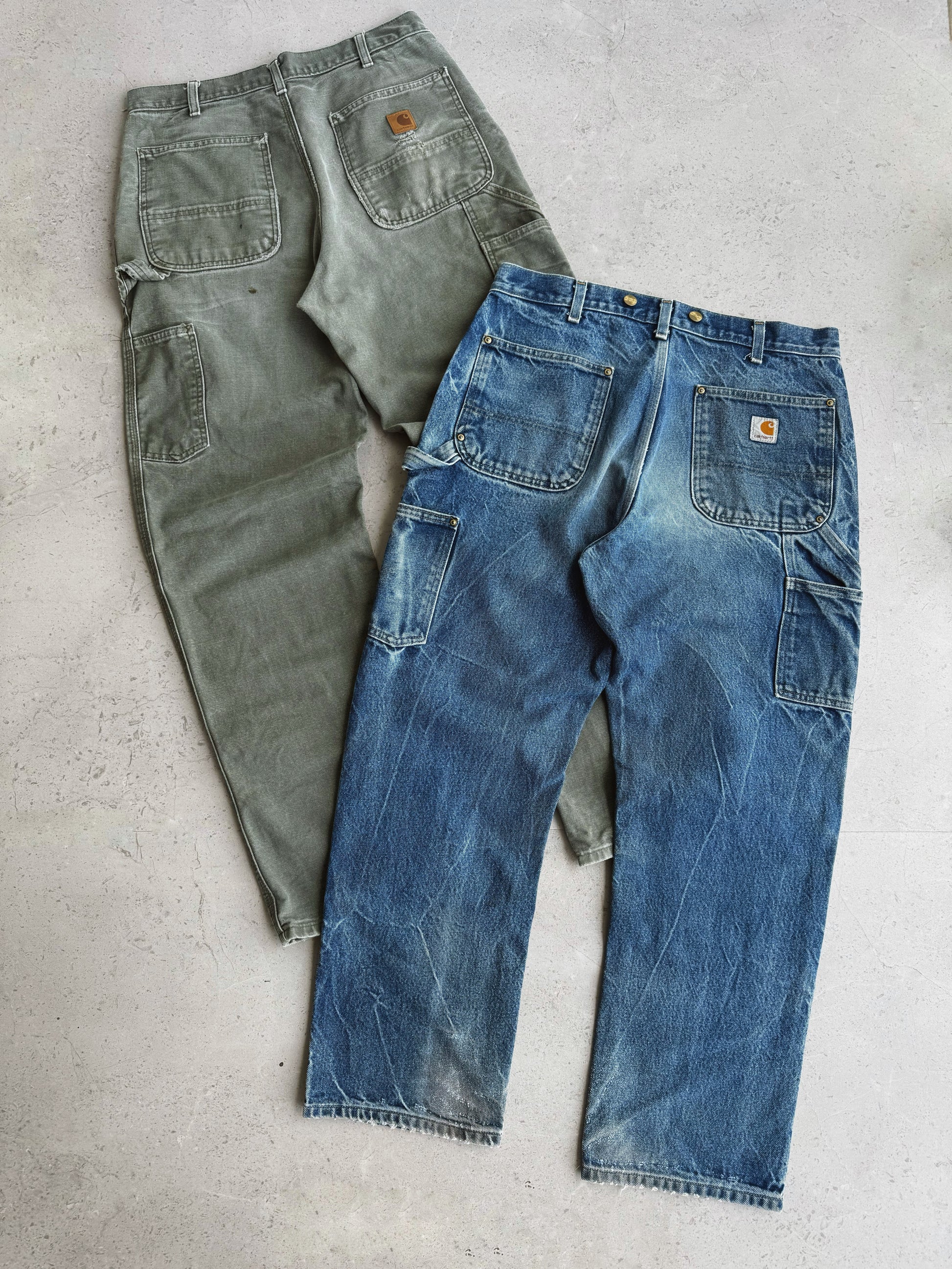 VINTAGE CARHARTT FADED BLUE DENIM DOUBLE KNEE PANTS - 34x30
