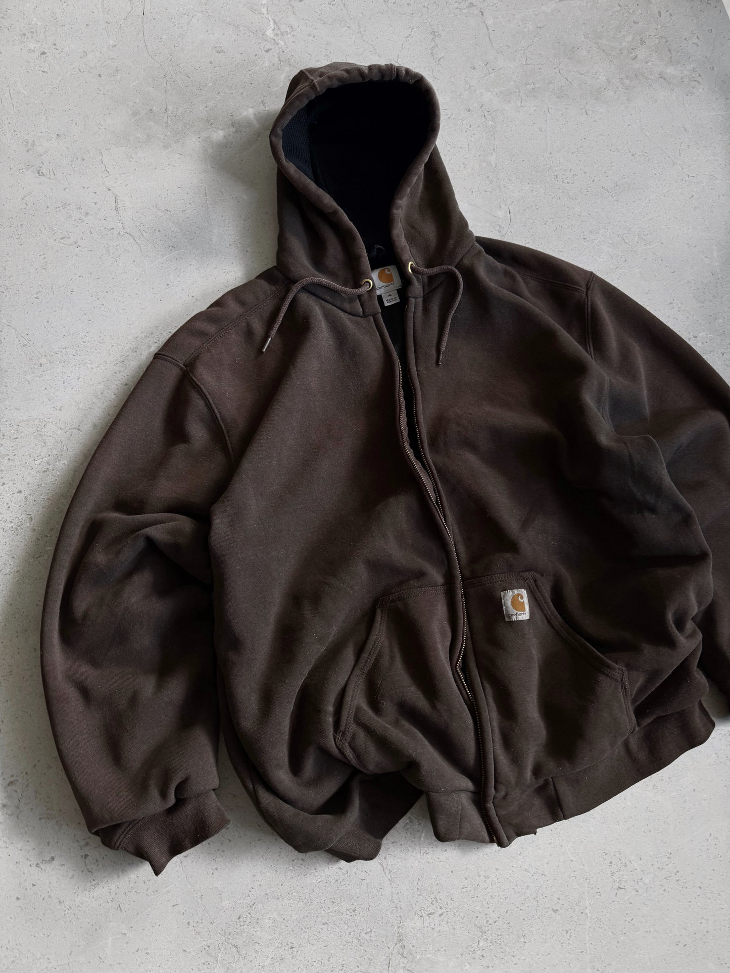 (XL) 2000’S VINTAGE CARHARTT MOCCA HOODIE WORKWEAR FULL ZIP