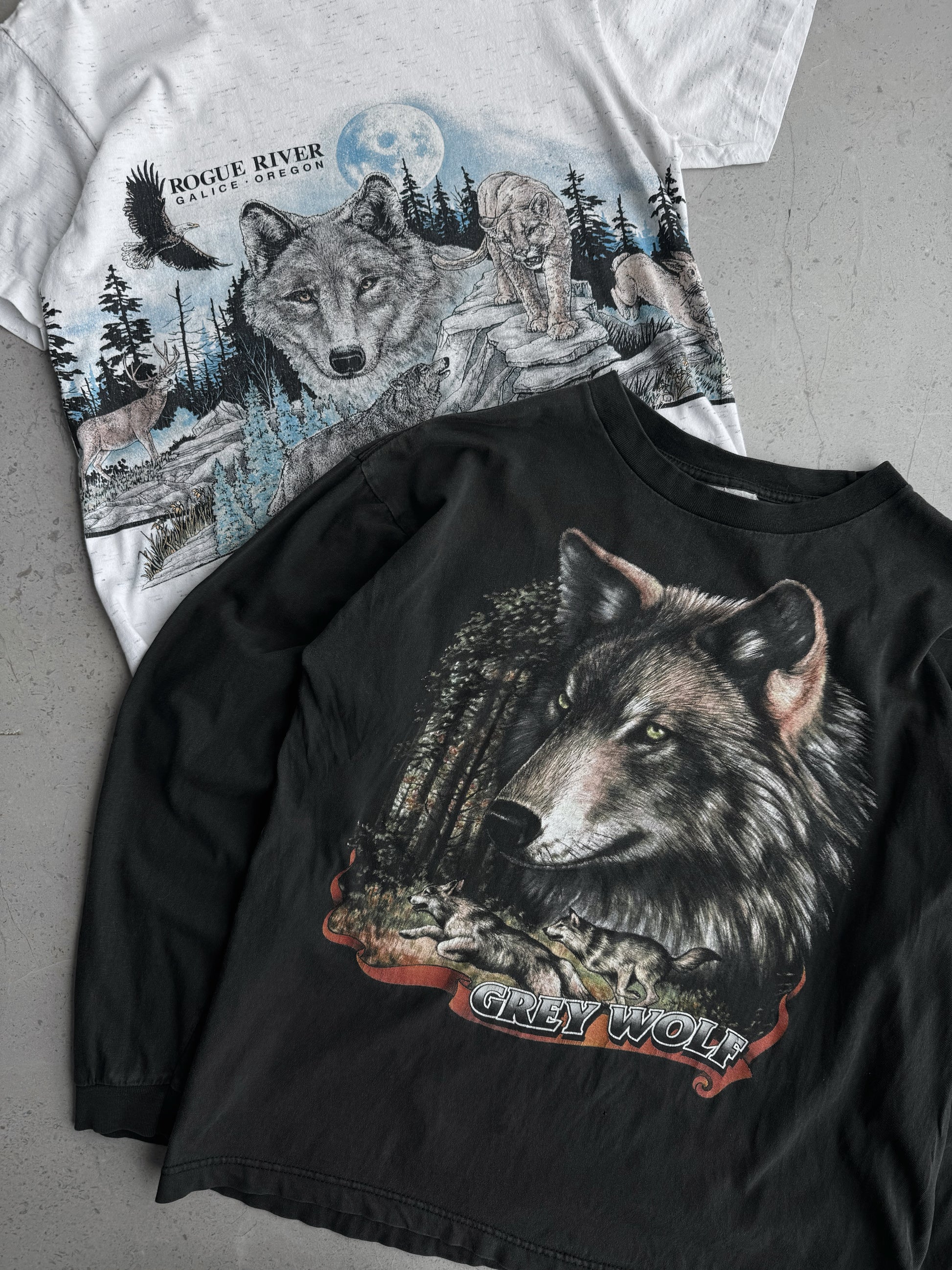 (BOXY M) 90’S VINTAGE WOLF FADED LONG SLEEVE