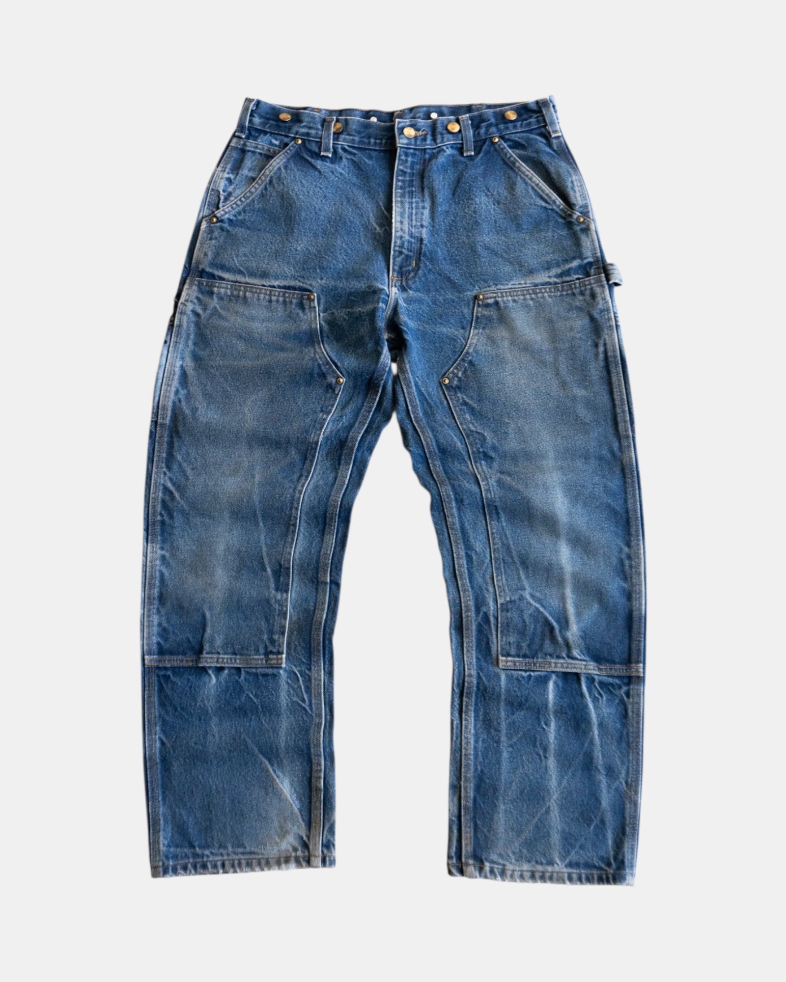 VINTAGE CARHARTT FADED BLUE DENIM DOUBLE KNEE PANTS - 34x30