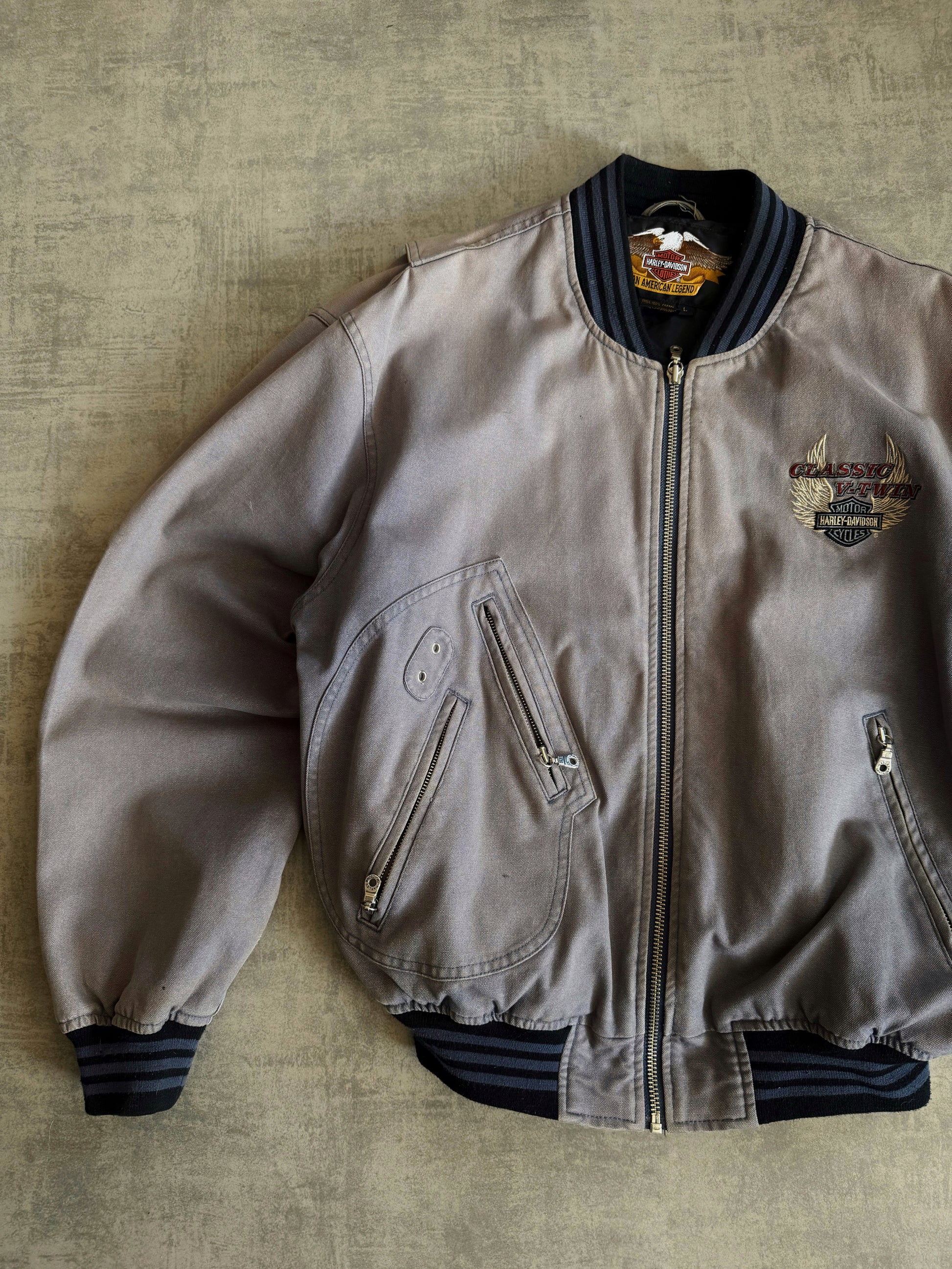 (L) 90’S VINTAGE HARLEY DAVIDSON FADED D-POCKET BOMBER JACKET