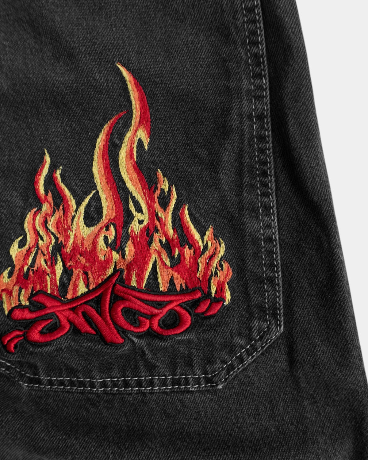 VINTAGE JNCO FLAME EMBROIDERED FADED PANTS