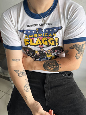 (S) 80’S VINTAGE HOWARD CHAYKIN’S AMERICAN FLAGG COMIC RINGER TEE