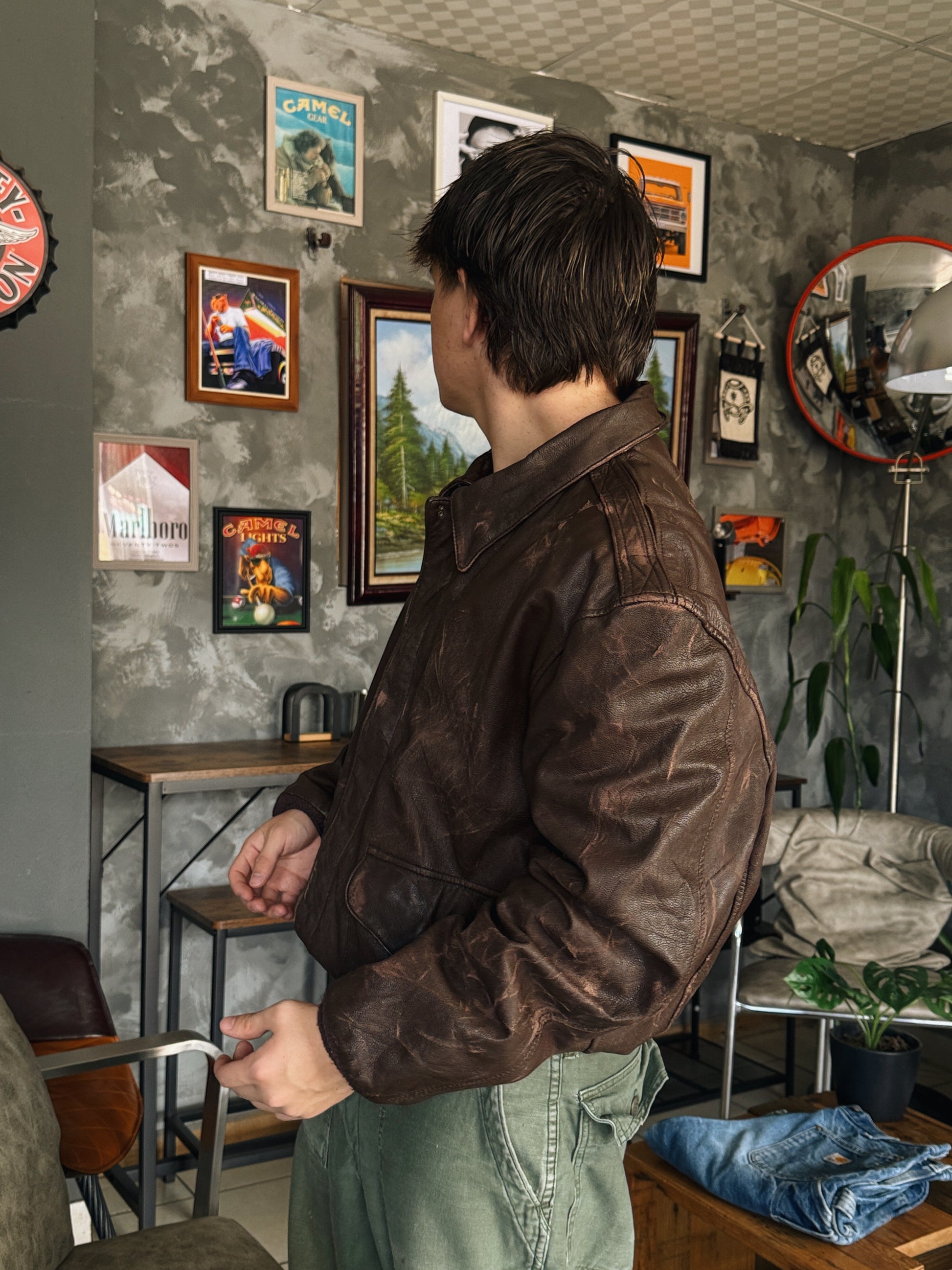 (L) 90’S VINTAGE COOPER TYPE A-2 LEATHER SMOKE JACKET