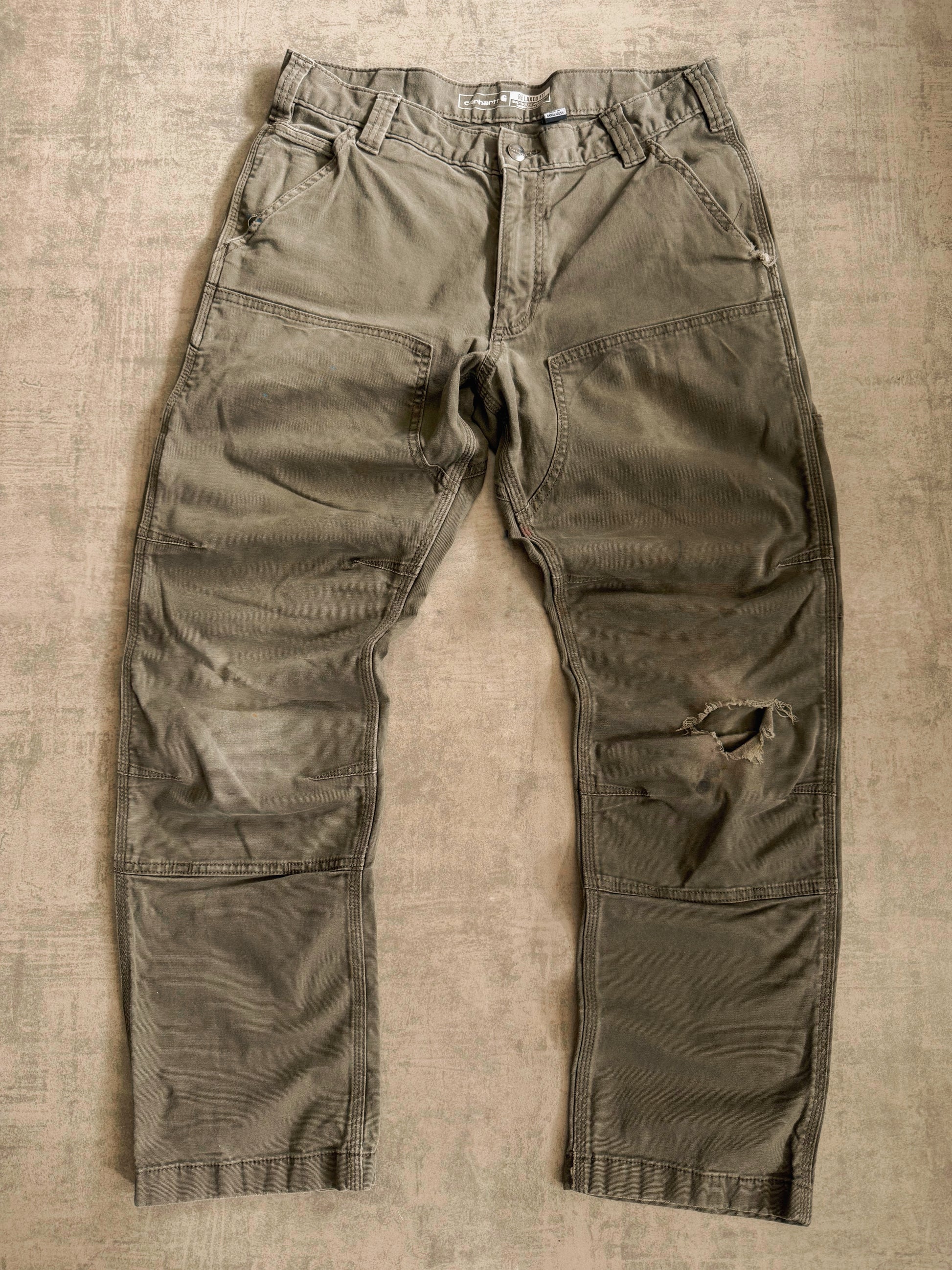 CARHARTT DOUBLE KNEE OLIVE GREEN PANTS - 32x30