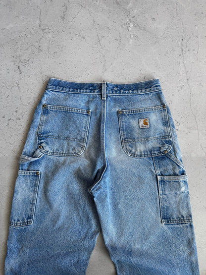 1990’S VINTAGE CARHARTT DENIM FADED DOUBLE KNEE PANTS - 30x32