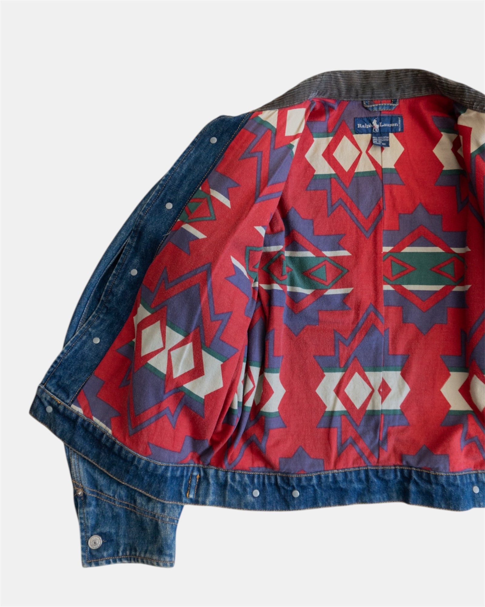 (M) 1990’S RARE PIECE VINTAGE RALPH LAUREN  DENIM AZTEC JACKET