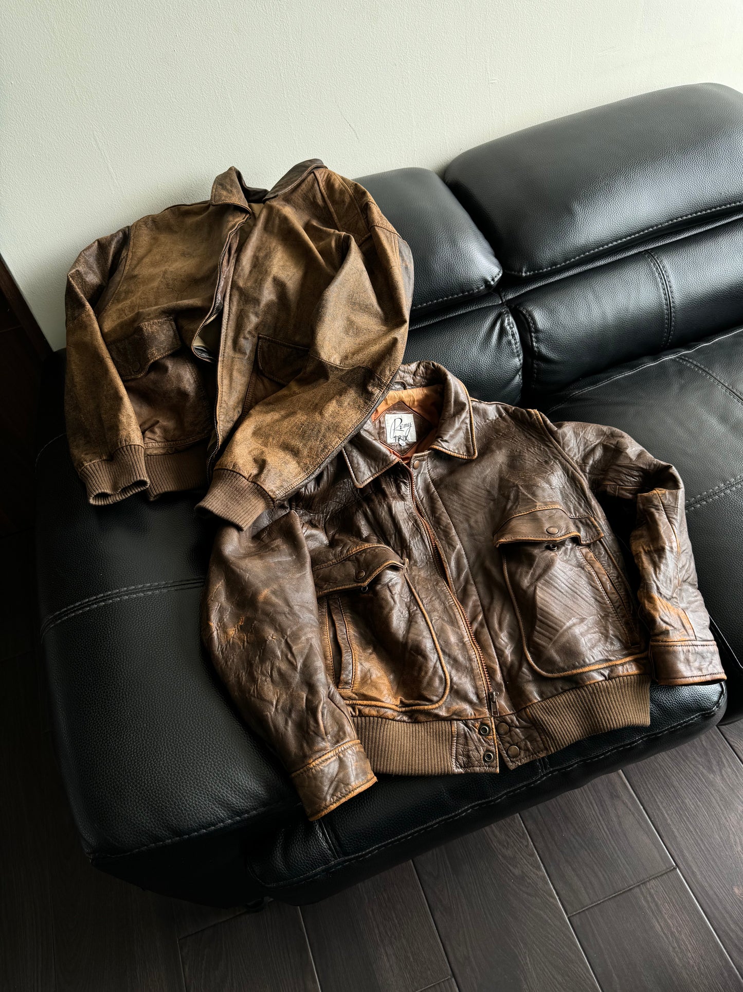 (M) 90’s Vintage Remy Leather Brown Bomber Jacket Pilot