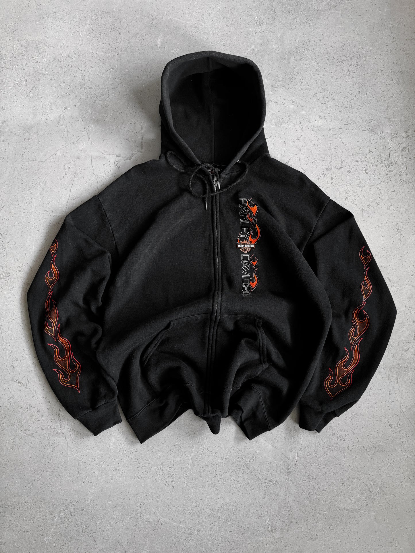 (M-L) Vintage Harley Davidson Flames Hoodie Full Zip