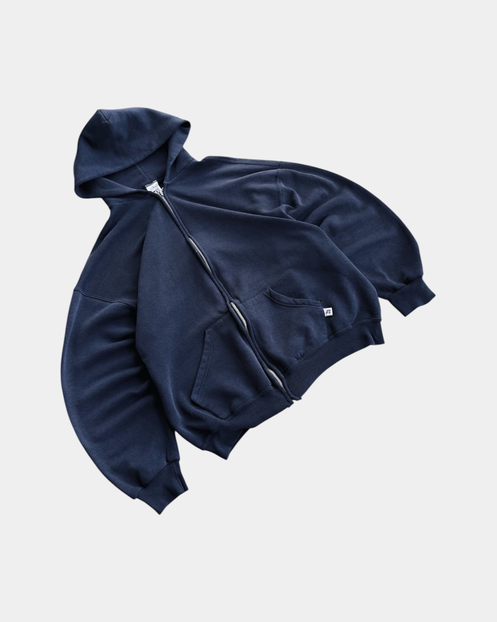 (BOXY L) VINTAGE RUSSELL NAVY FADED HOODIE FULL ZIP