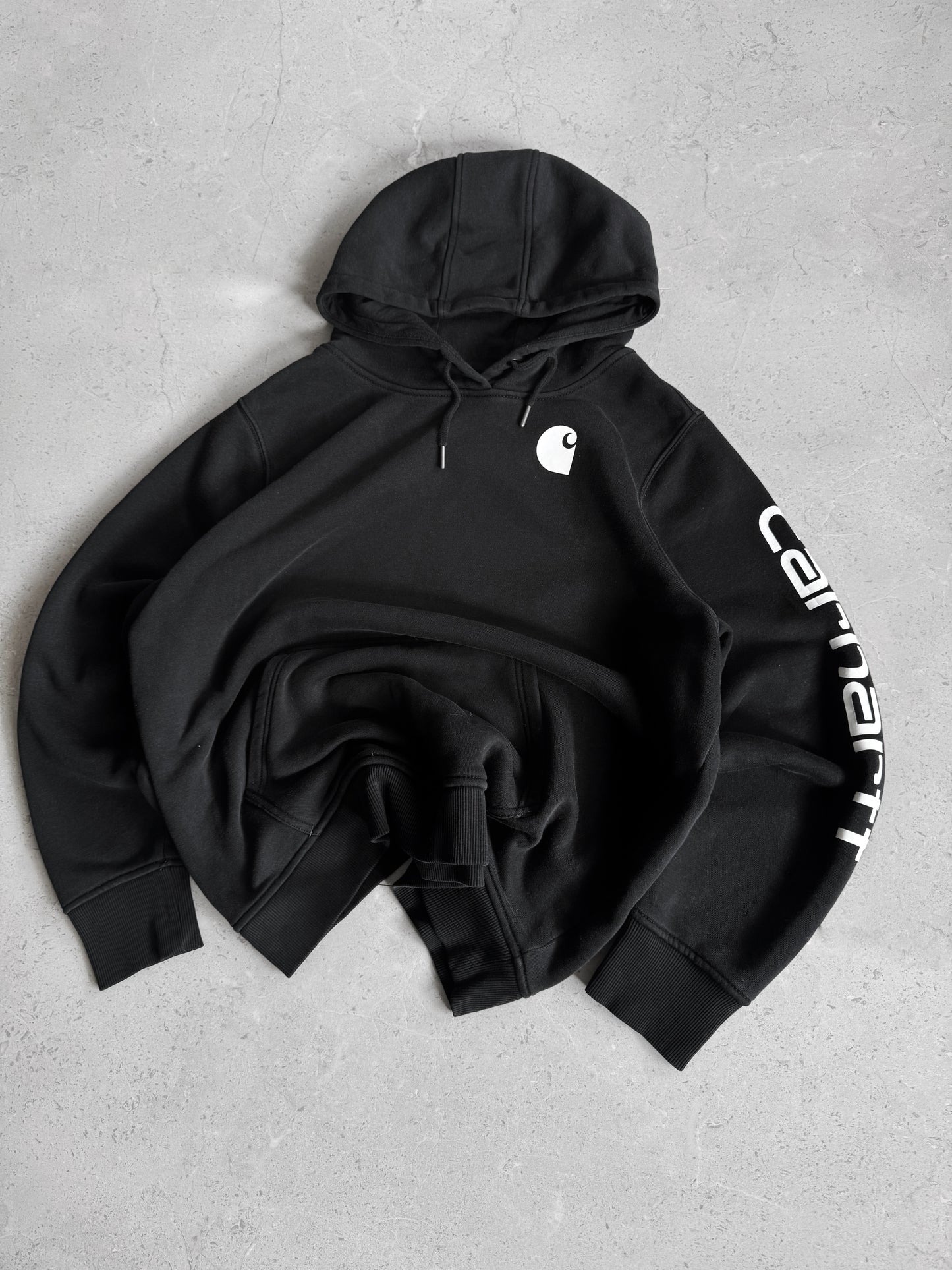 (FIT L) CARHARTT LOGO BLACK HOODIE