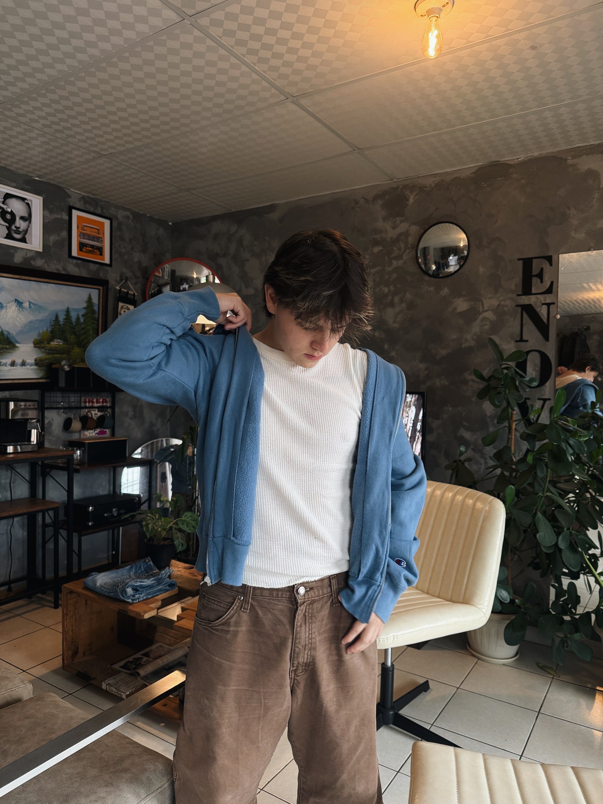 (M) CHAMPION REVERSE WEAVE SKY BLUE HOODIE FULL ZIP