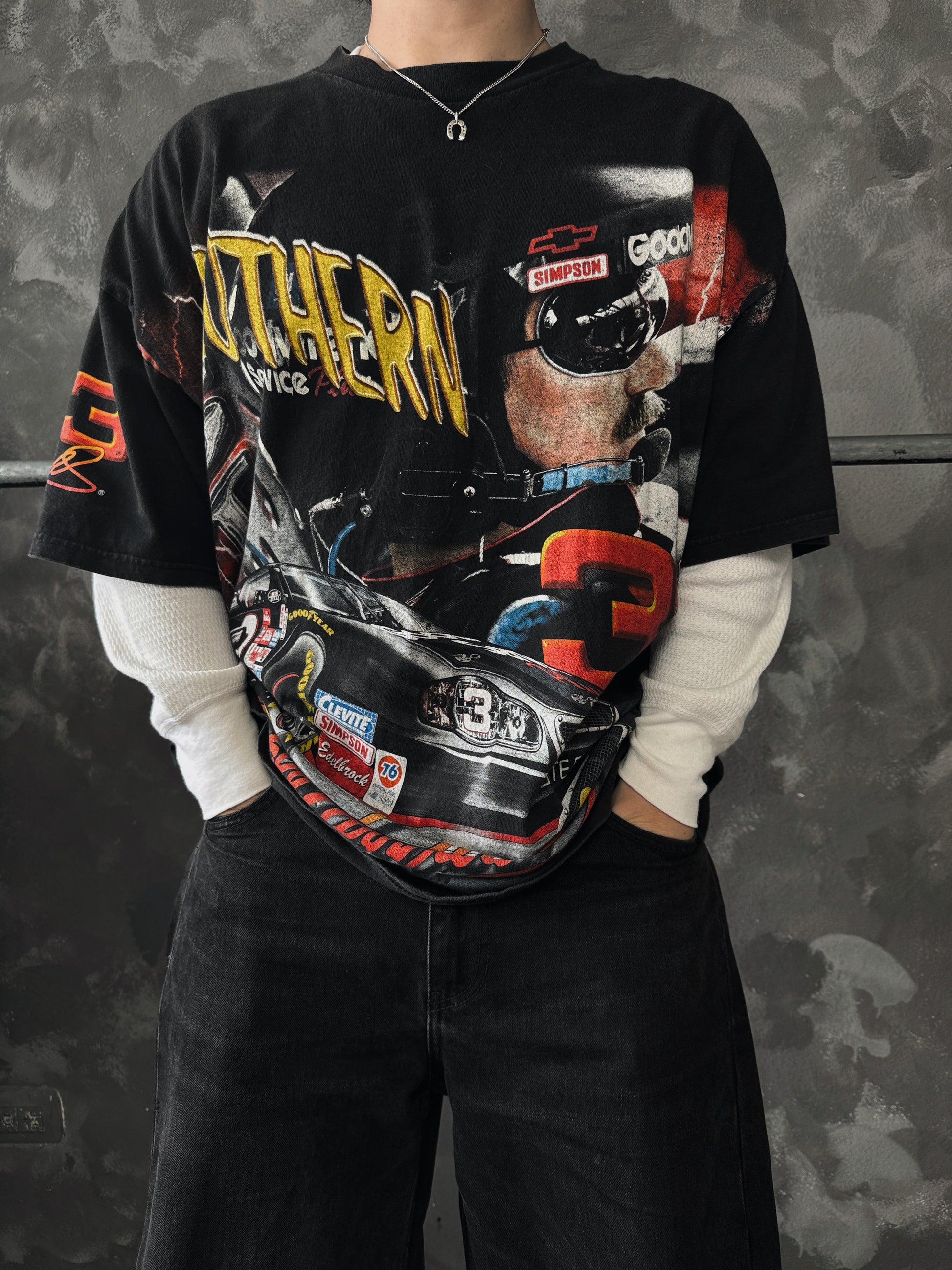 (XL) 90’S VINTAGE NASCAR DALE EARNHARDT RACING AOP TEE