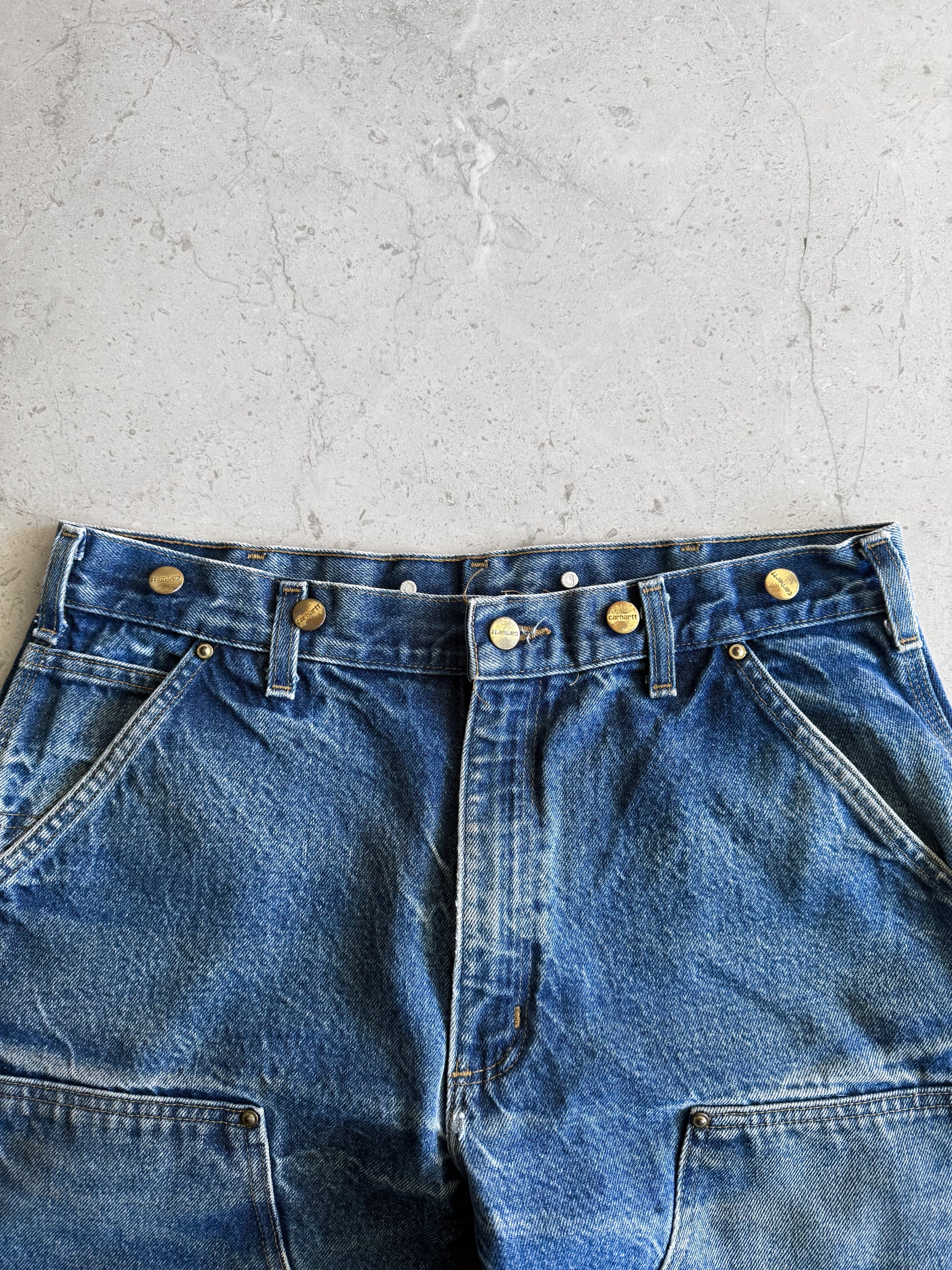 VINTAGE CARHARTT FADED BLUE DENIM DOUBLE KNEE PANTS - 34x30