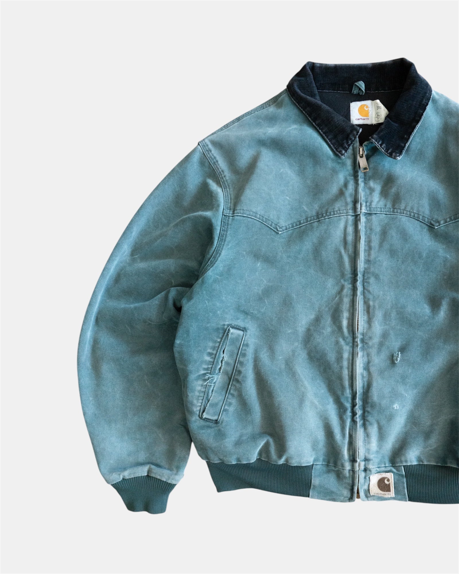 (L/XL) VINTAGE CARHARTT SANTA FE J14 GREEN FADED JACKET