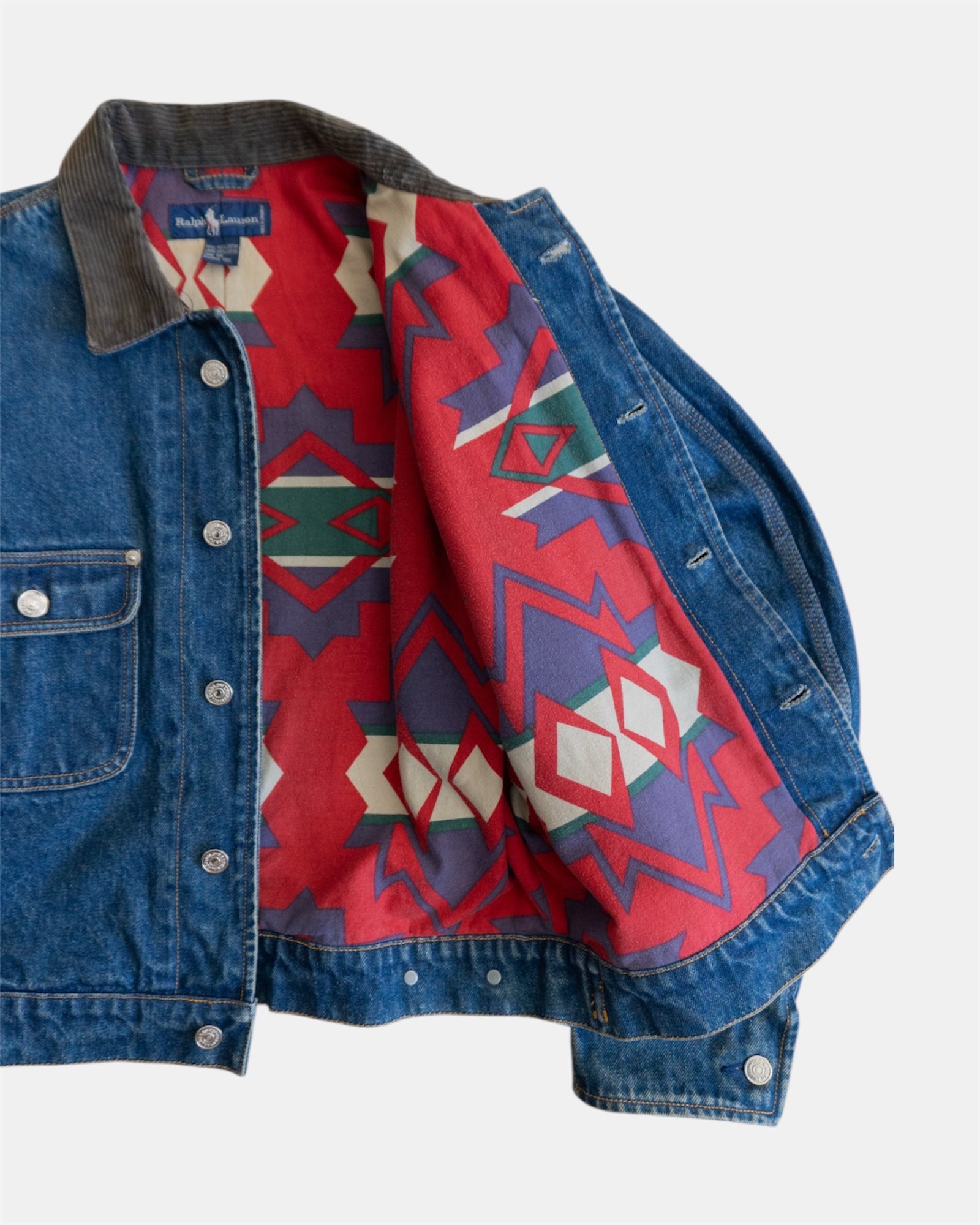 (M) 1990’S RARE PIECE VINTAGE RALPH LAUREN  DENIM AZTEC JACKET