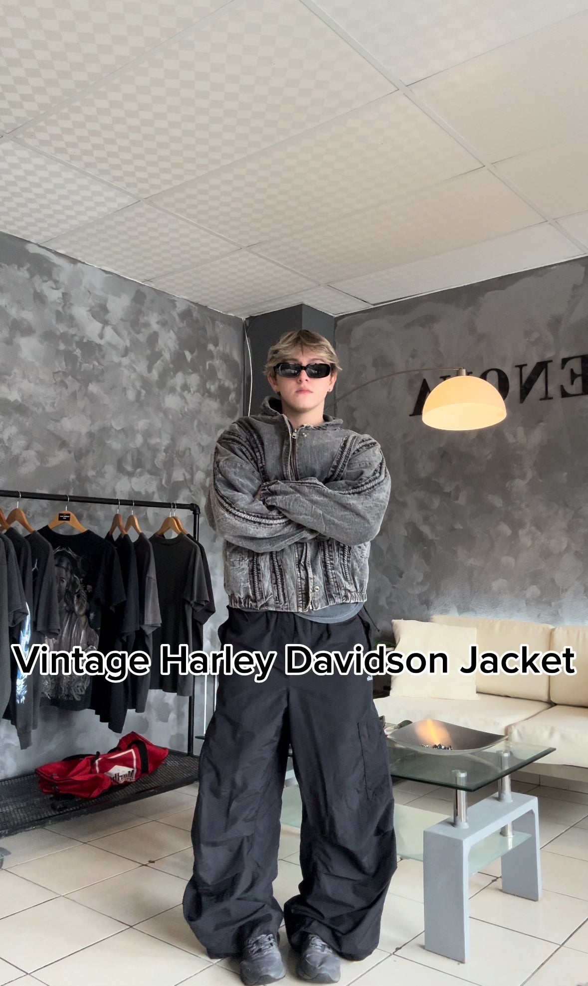 (L) Vintage Harley Davidson Washed Jacket