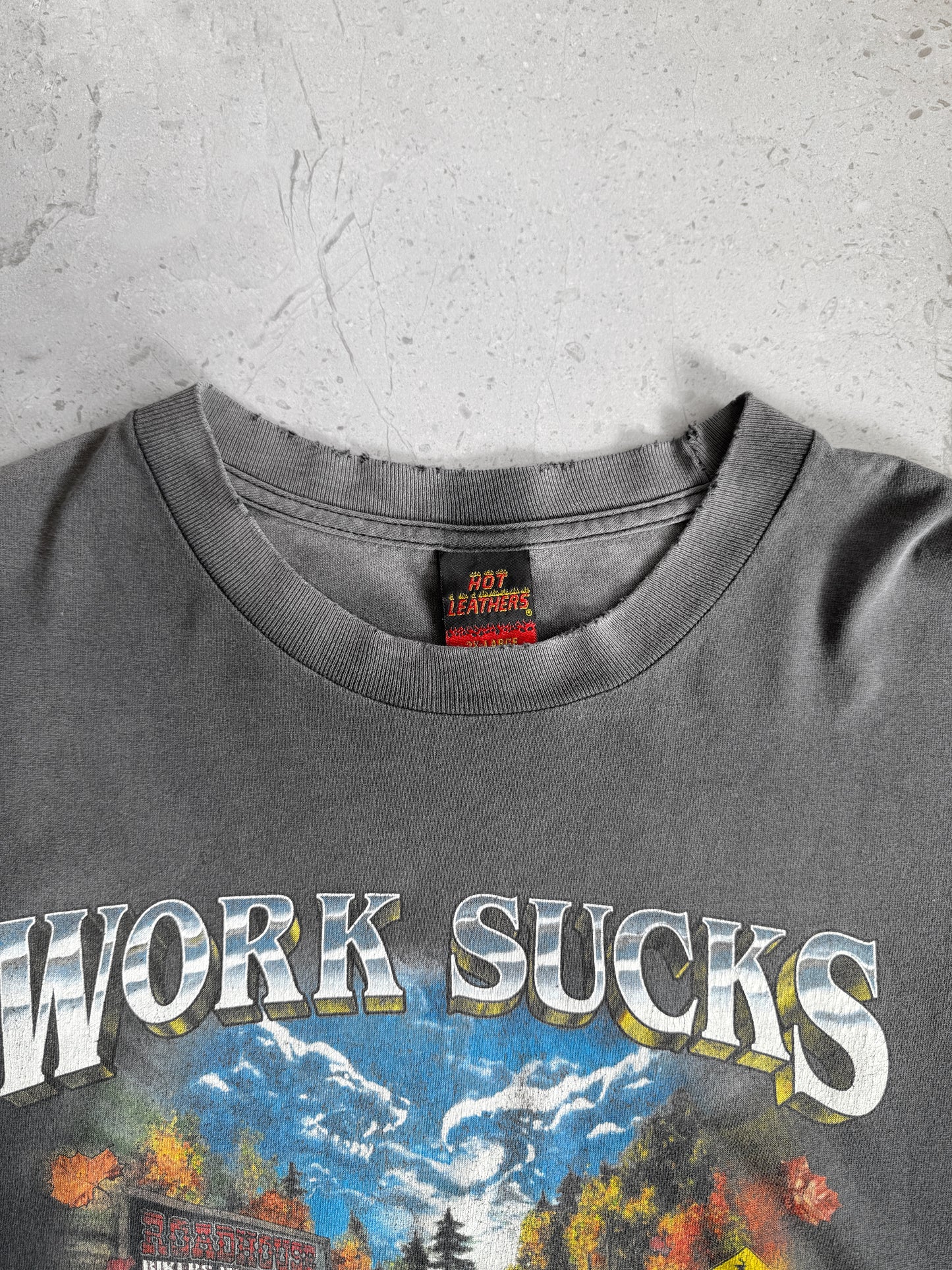 (BOXY XL) 2000’S VINTAGE WORK SUCKS RIDE FADED TEE