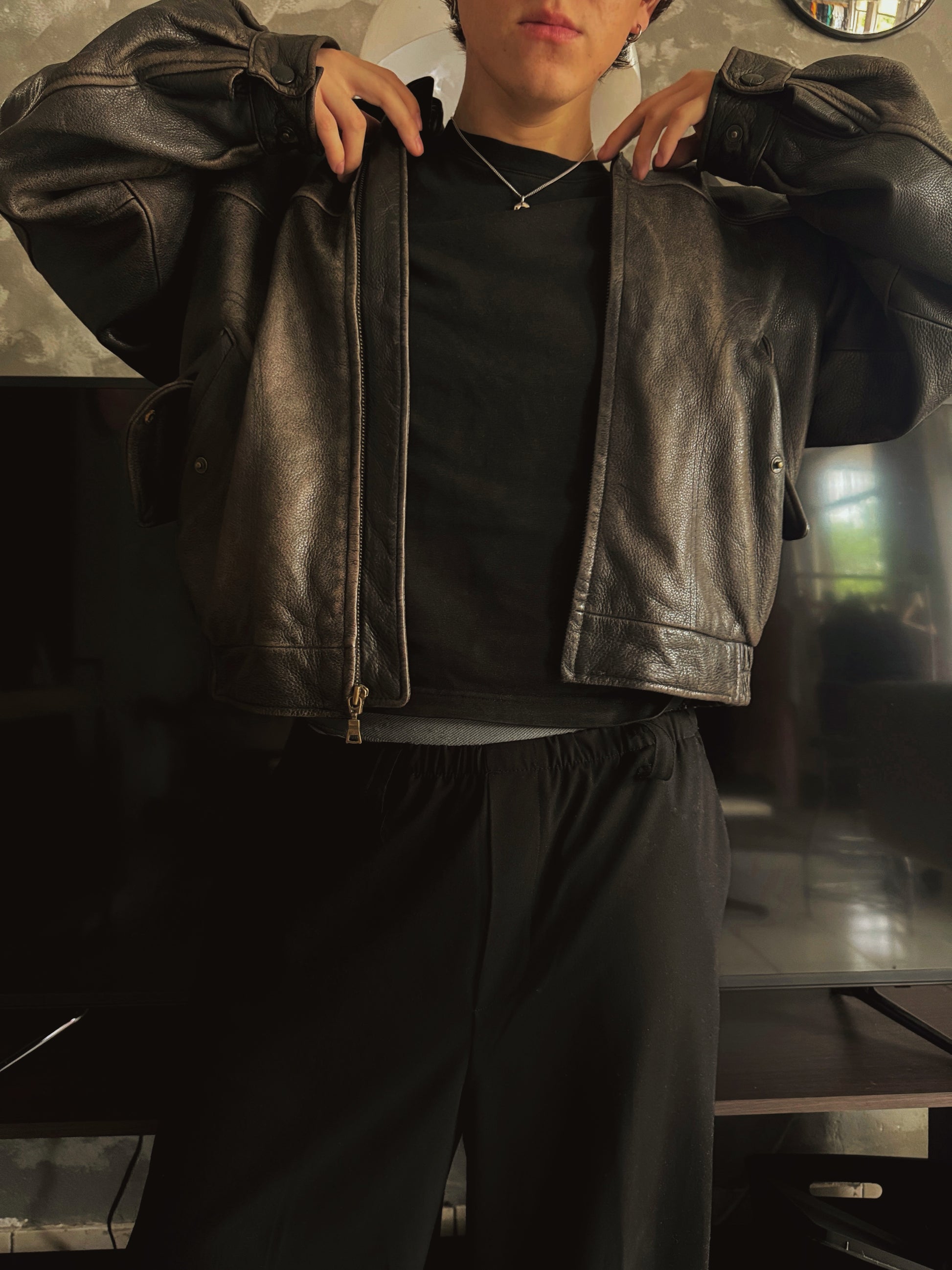 (M) VINTAGE EDDIE LEGEND AMAZING FADED BOMBER LEATHER JACKET