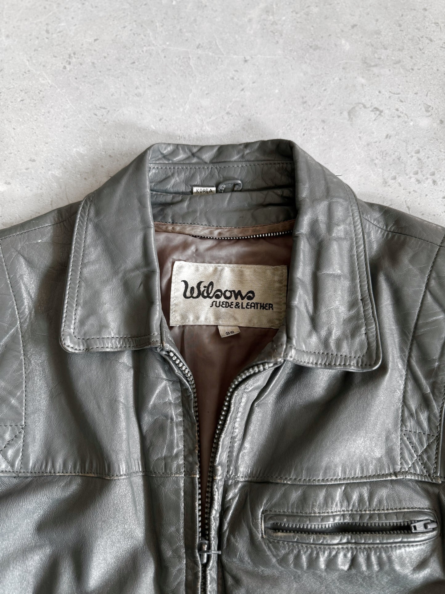 (S) Vintage Wilsons Leather Silver Jacket