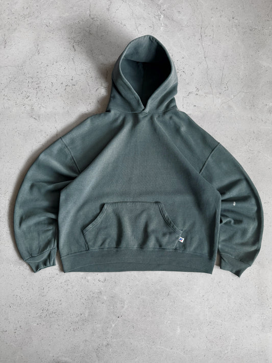 (BOXY L) 2000’S VINTAGE RUSSELL GREEN AMAZING FADED HOODIE