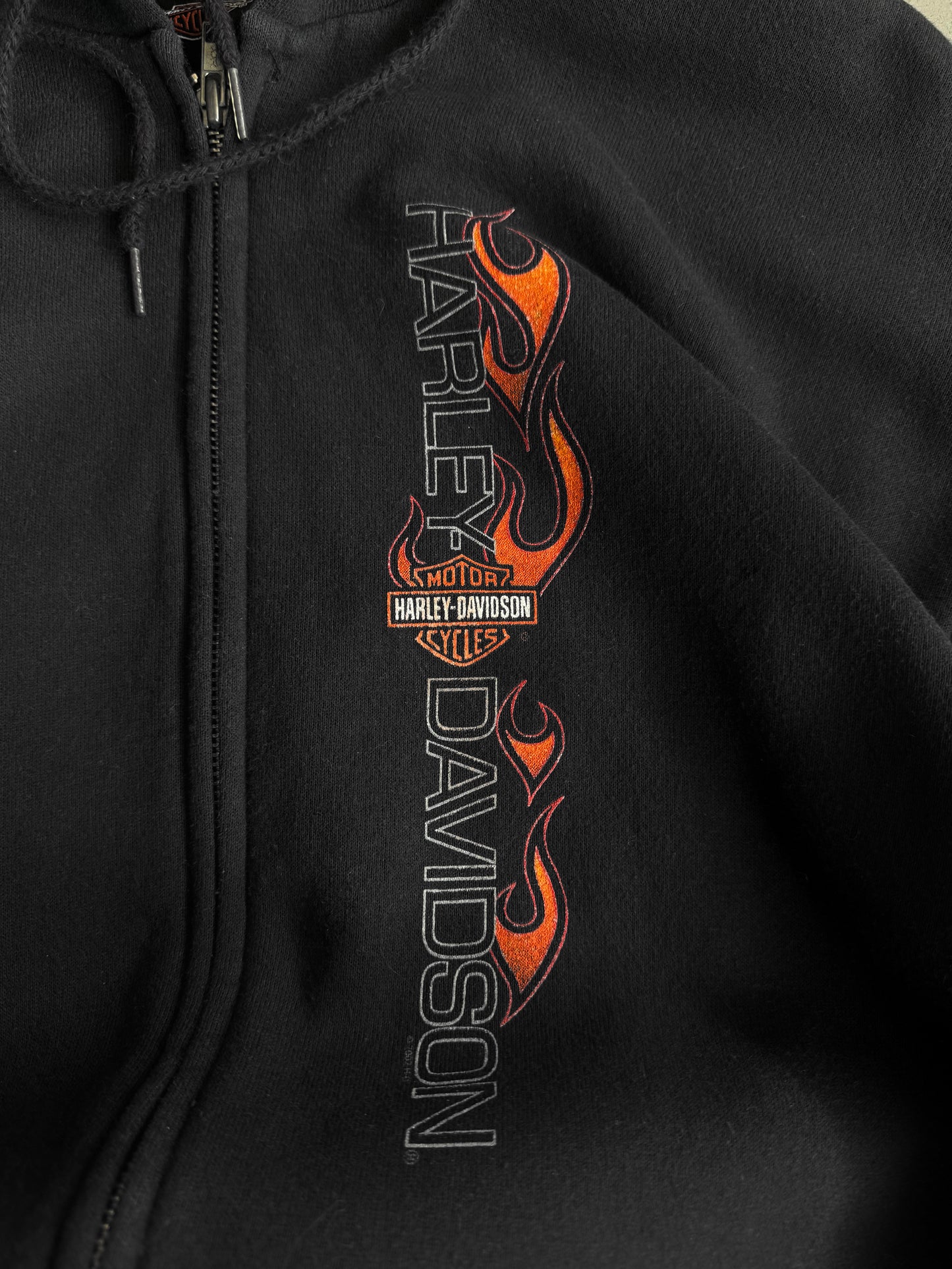 (M-L) Vintage Harley Davidson Flames Hoodie Full Zip