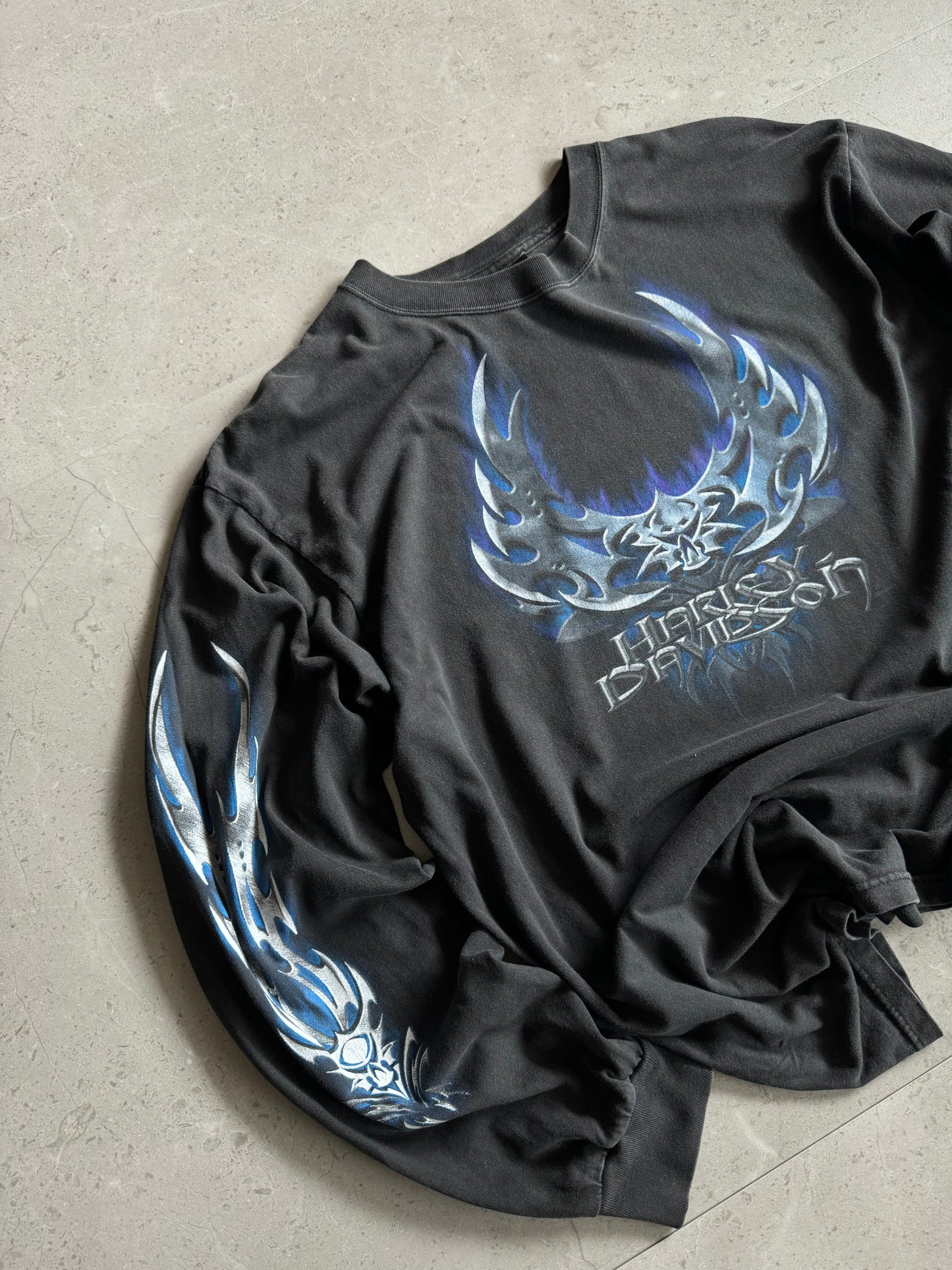 (L) 00’s Vintage Harley Davidson Blues Flames Long Sleeve