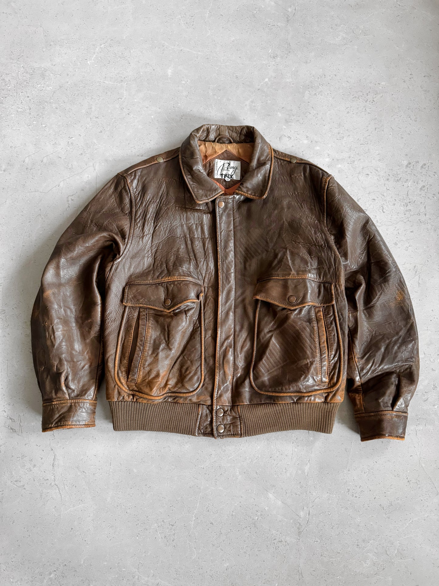 (M) 90’s Vintage Remy Leather Brown Bomber Jacket Pilot