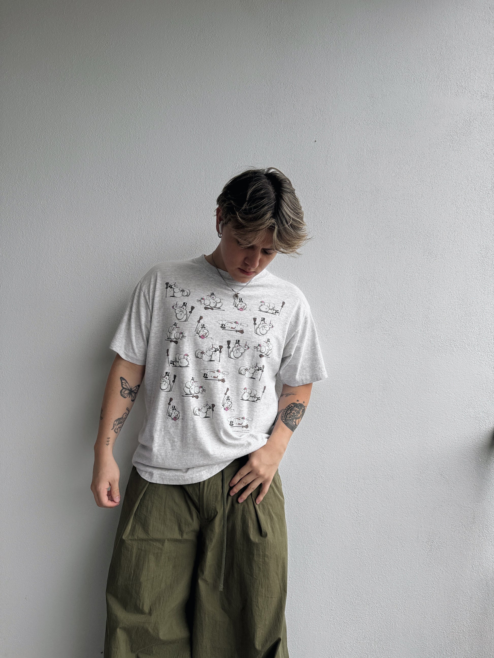 (L) 1992 VINTAGE DOUBLE SIDED SEX POSITIONS SNOWMAN TEE