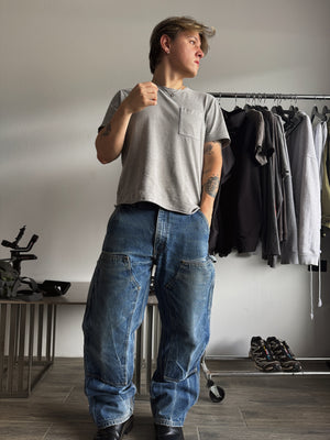 VINTAGE CARHARTT FADED BLUE DENIM DOUBLE KNEE PANTS - 34x30