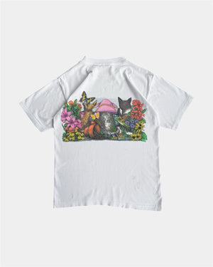 (M) VINTAGE GARDENING CATS FRONT/BACK PRINTS OF TAILS TEE