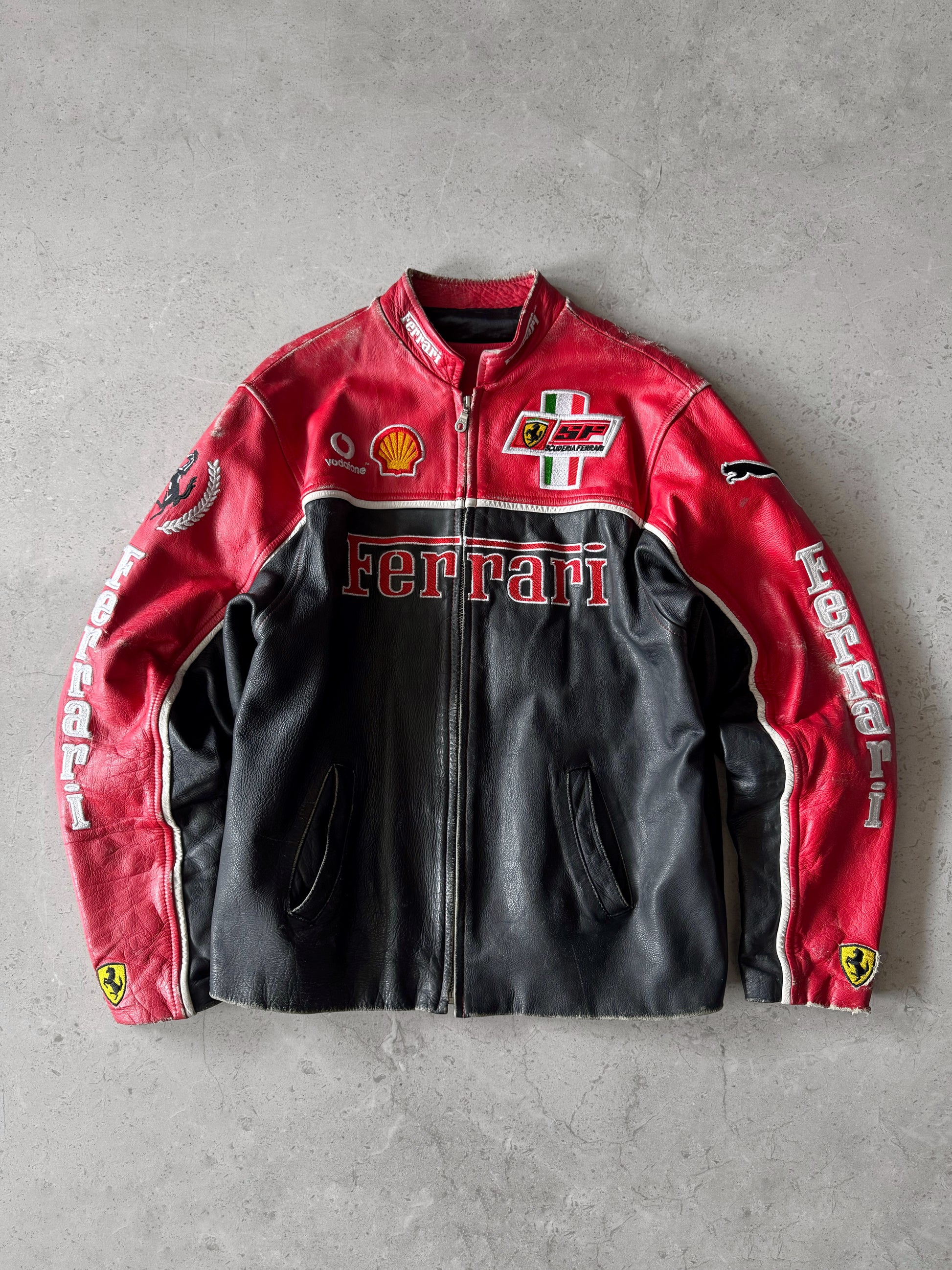 (M) 1990’S VINTAGE FERRARI RACING LEATHER JACKET