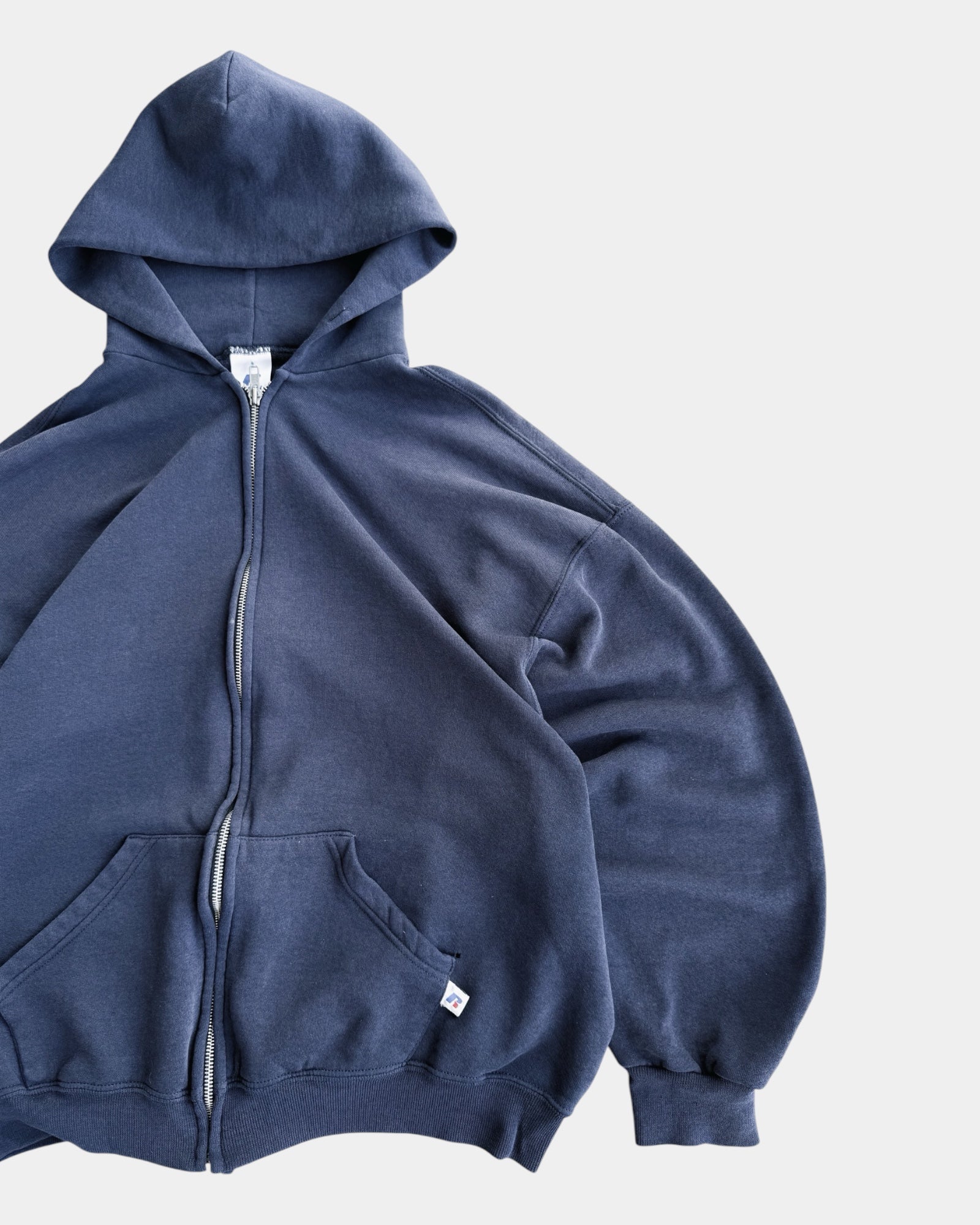 (BOXY L) VINTAGE RUSSELL NAVY FADED HOODIE FULL ZIP