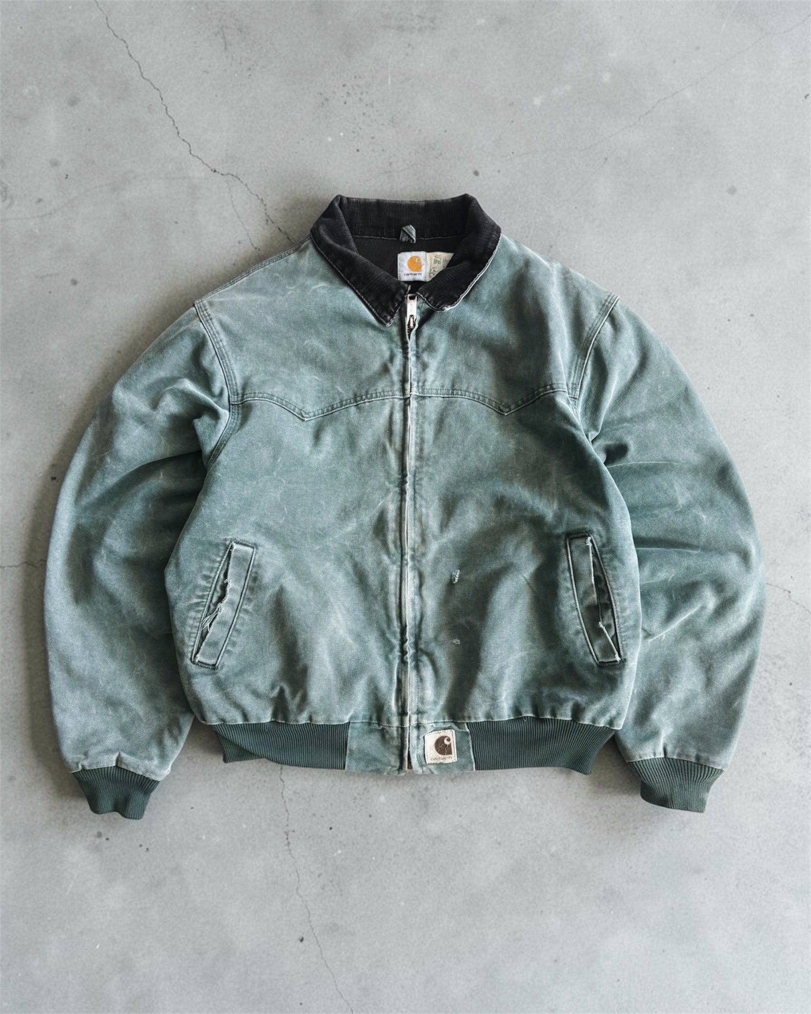 (L/XL) VINTAGE CARHARTT SANTA FE J14 GREEN FADED JACKET