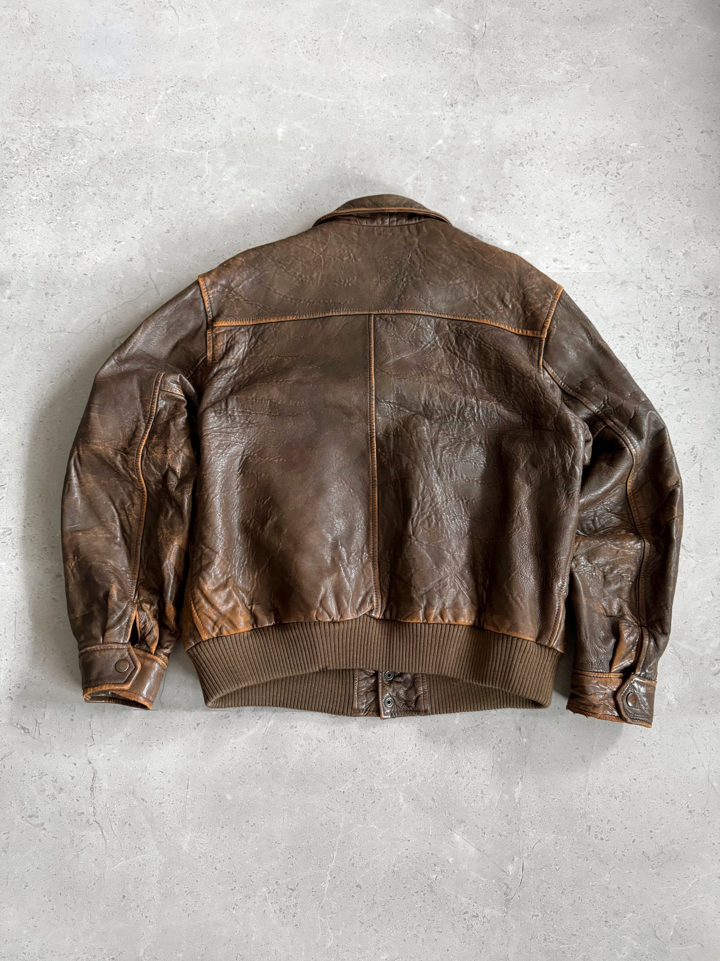 (M) 90’s Vintage Remy Leather Brown Bomber Jacket Pilot