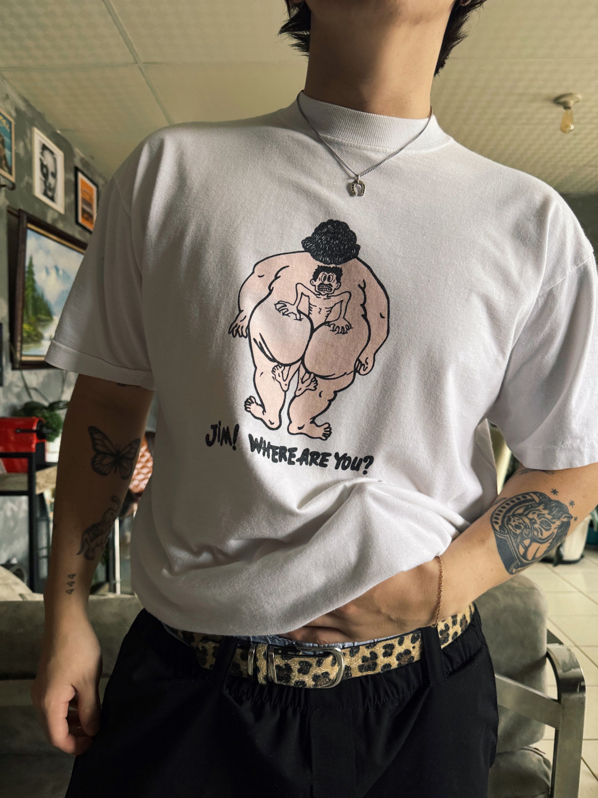 (M) 1990’S VINTAGE FUNNY “JIM WHERE ARE YOU?” TEE