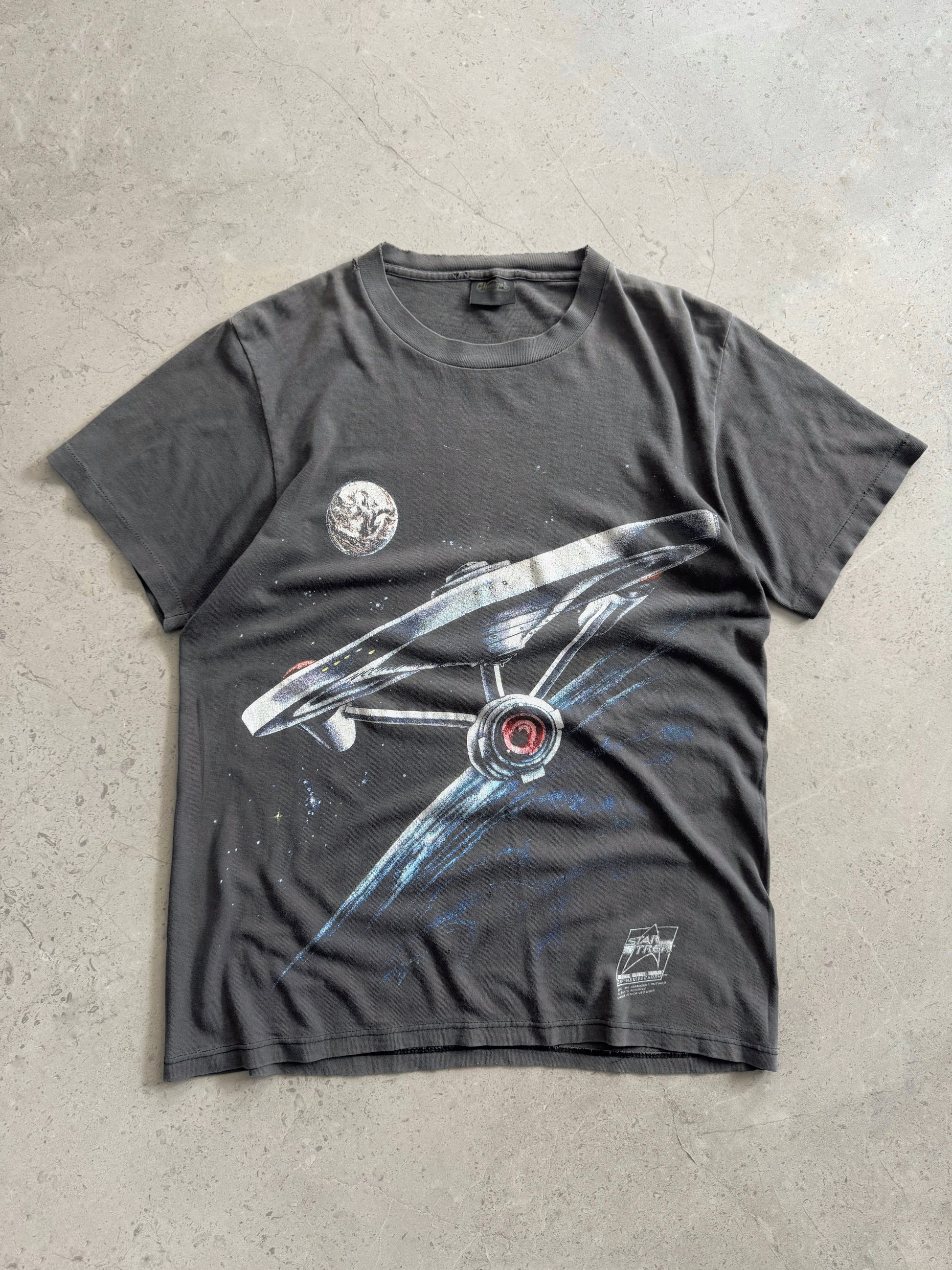 (M) 90’S VINTAGE STAR TREK ENTERPRISE BEAUTIFUL FADED AOP TEE