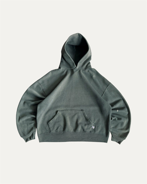 (BOXY L) 2000’S VINTAGE RUSSELL GREEN AMAZING FADED HOODIE