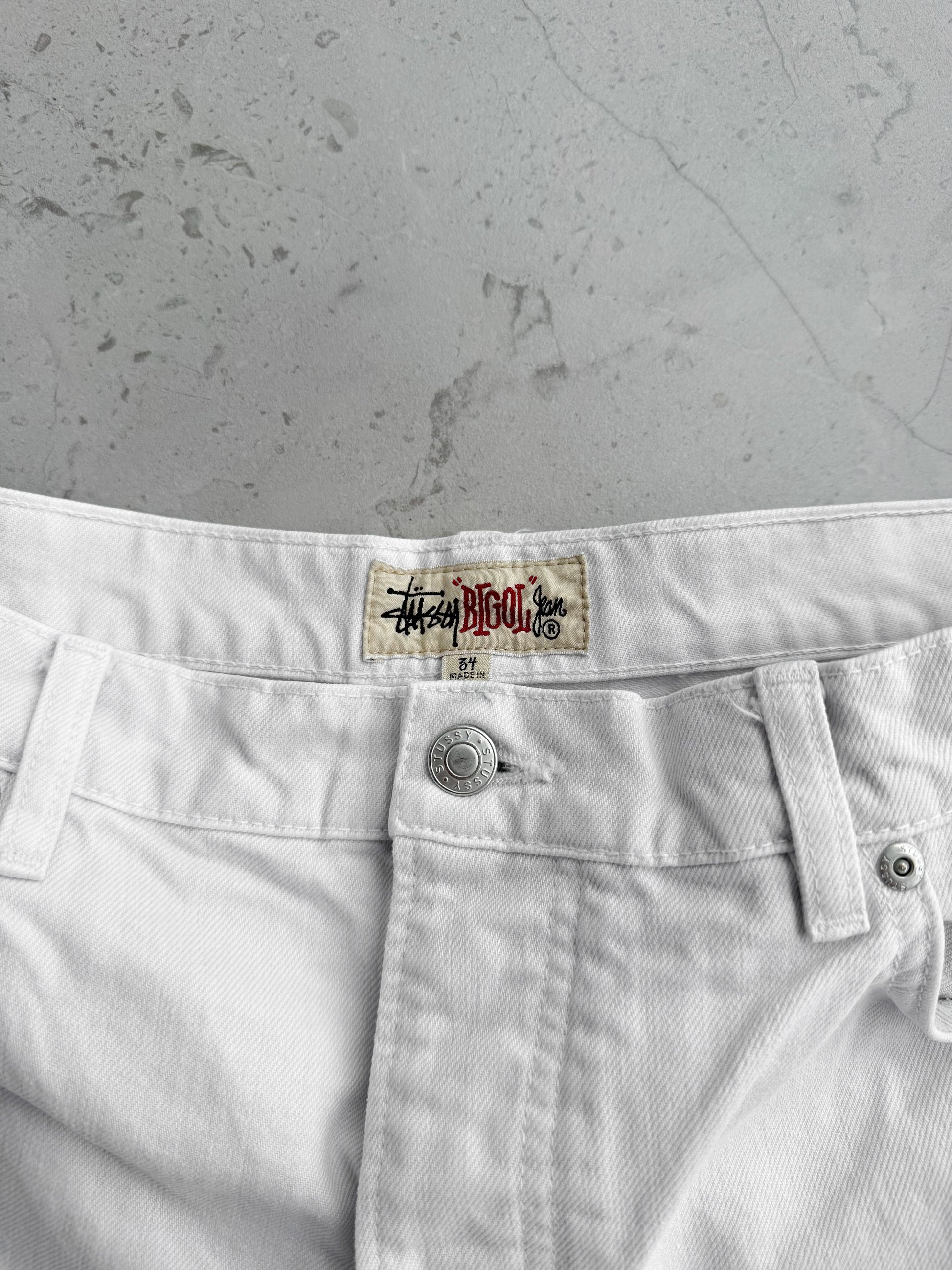 STUSSY WHITE BAGGY PANTS - 34x32