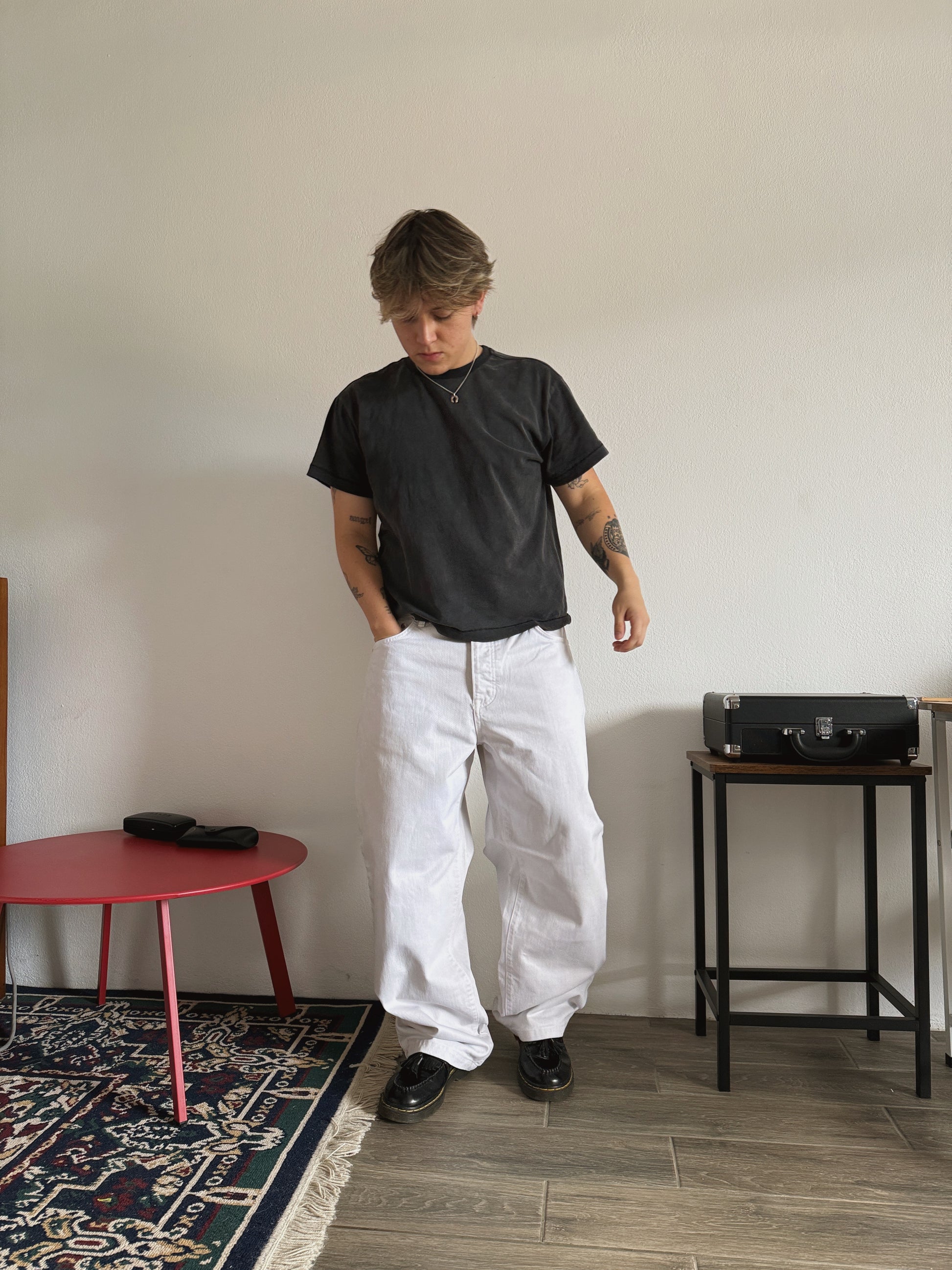 STUSSY WHITE BAGGY PANTS - 34x32