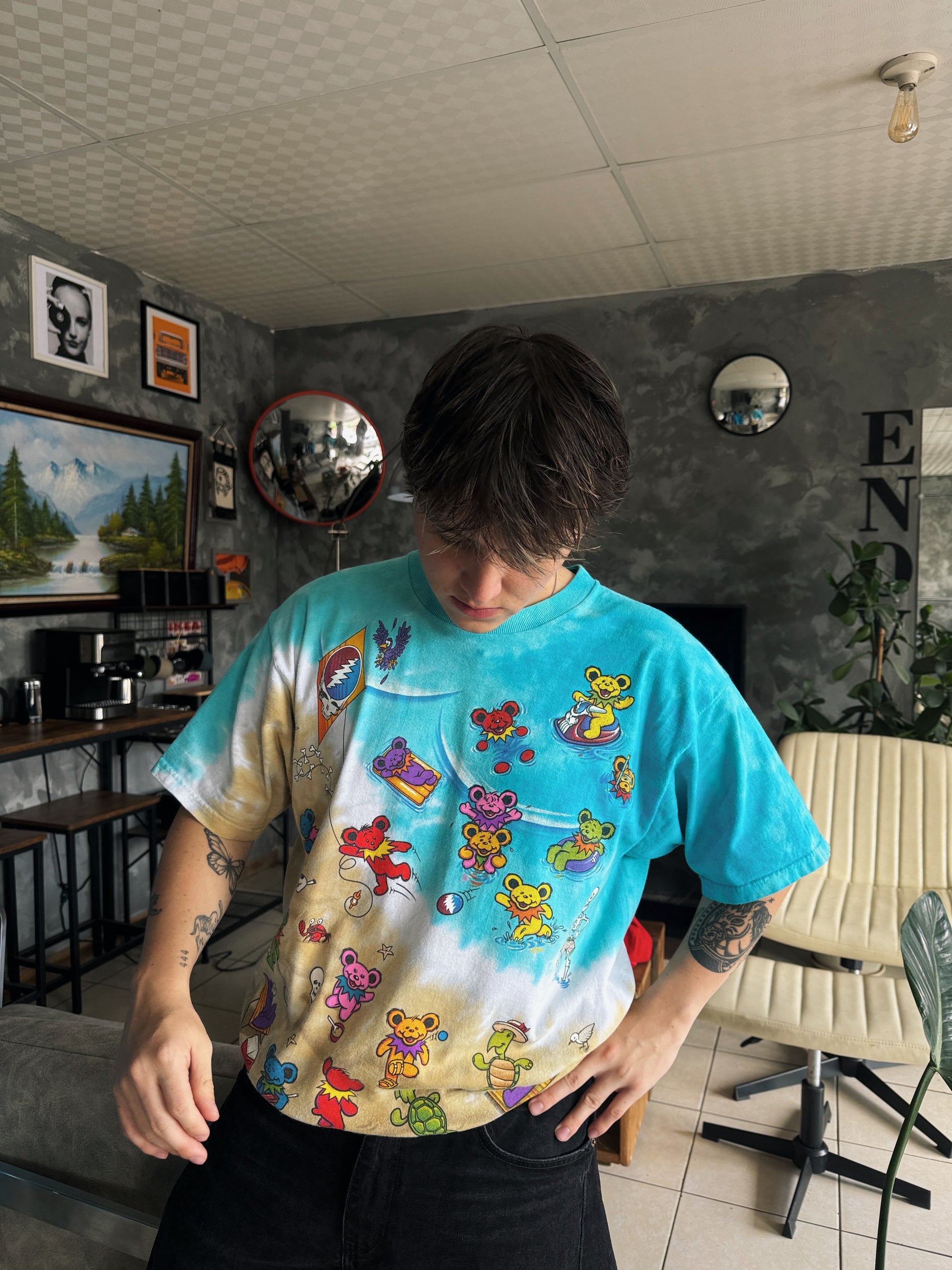 (L) 90’S VINTAGE GRATEFUL DEAD BEACH LIQUID BLUE TIE DYE TEE