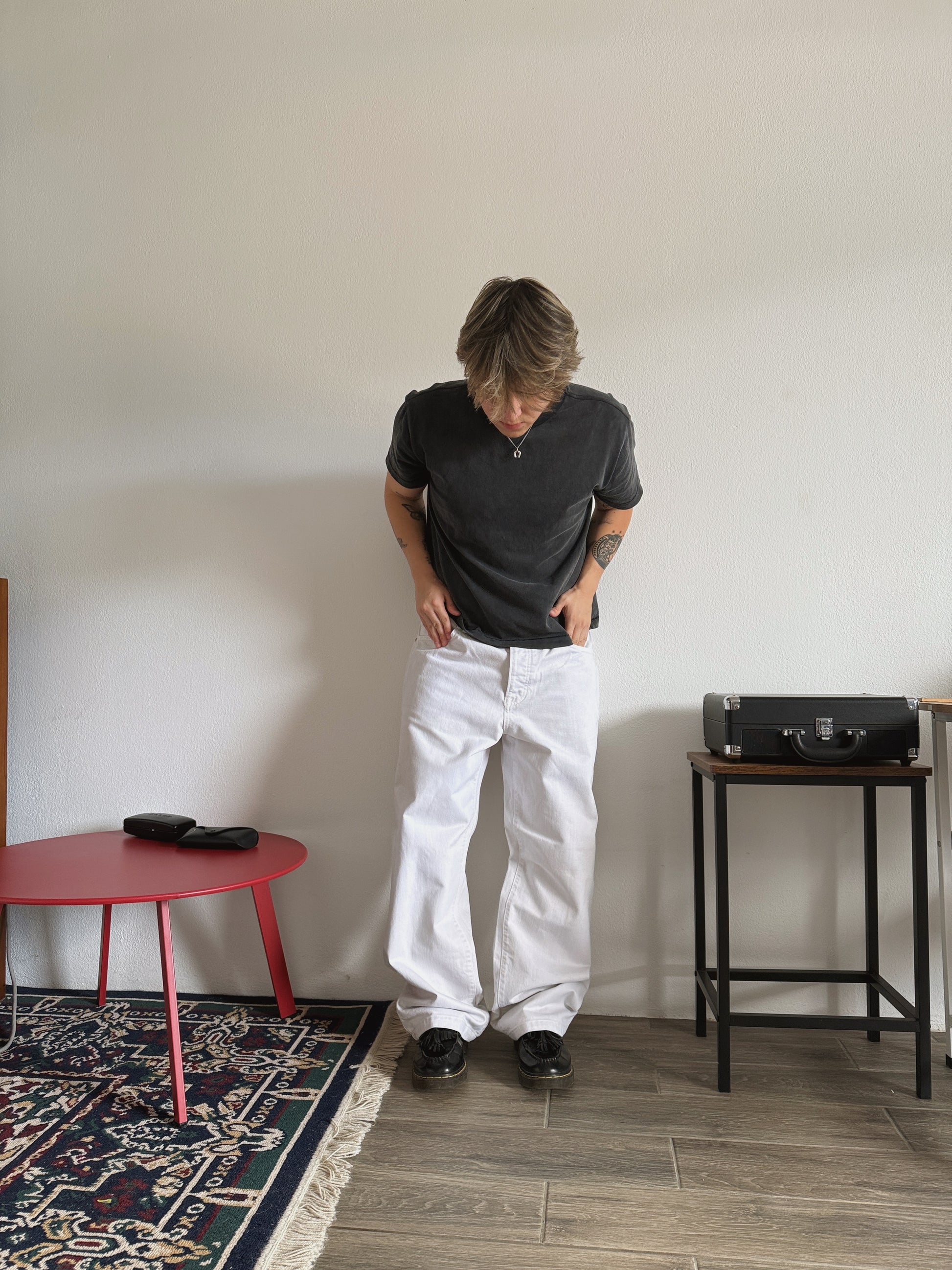 STUSSY WHITE BAGGY PANTS - 34x32