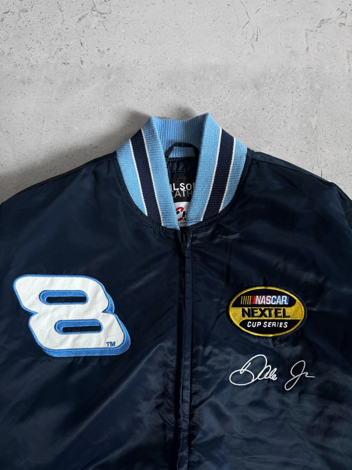 (M) VINTAGE DALE EARNHEARDT JR NASCAR X WILSON LEATHER VARSITY JACKET