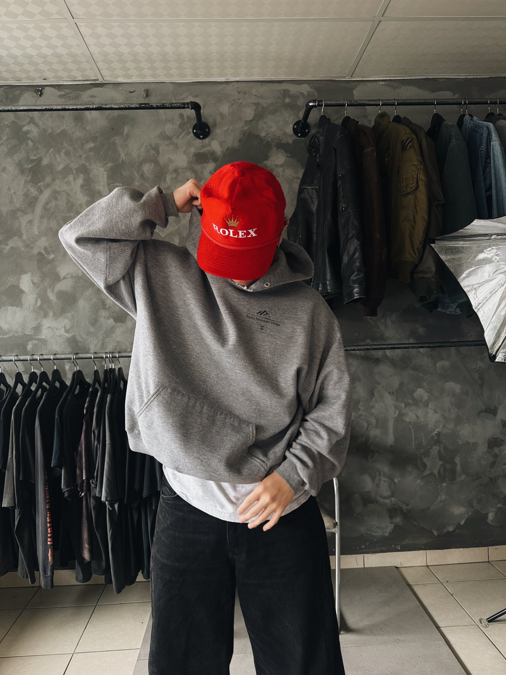(BOXY L) 90’S VINTAGE MOUNTAIN BLANK HOODIE